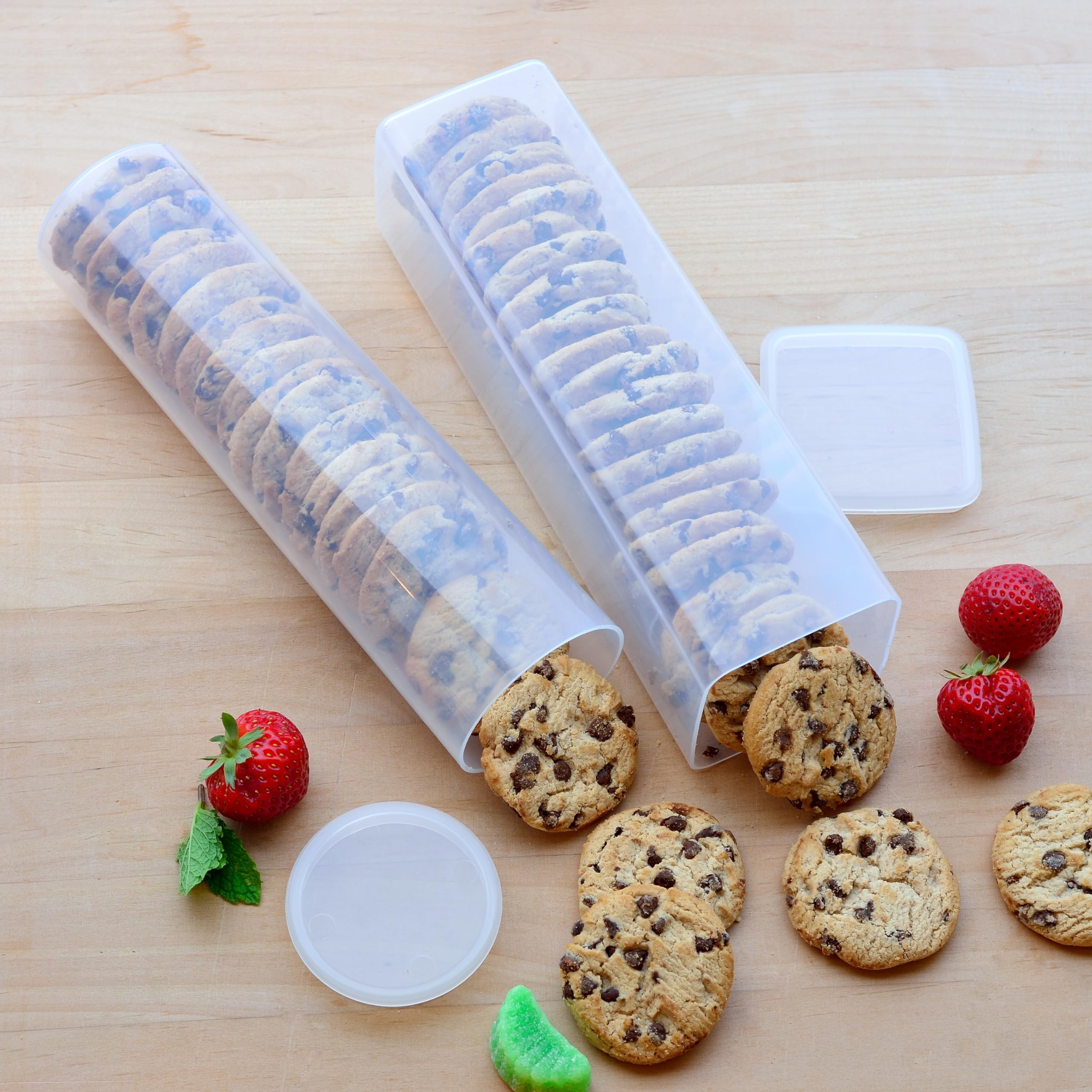 Youngever 2 Pack Plastic Cookie Containers, Cookie Jars, Cookie Cracker & Biscuit Storage Container, Food Storage Containers with Lid