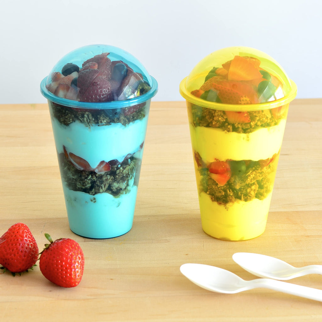 Youngever 7 Set Plastic Yogurt Cups with Dome Lids, Reusable Dessert and Parfait Cups, Spill and Leak Proof