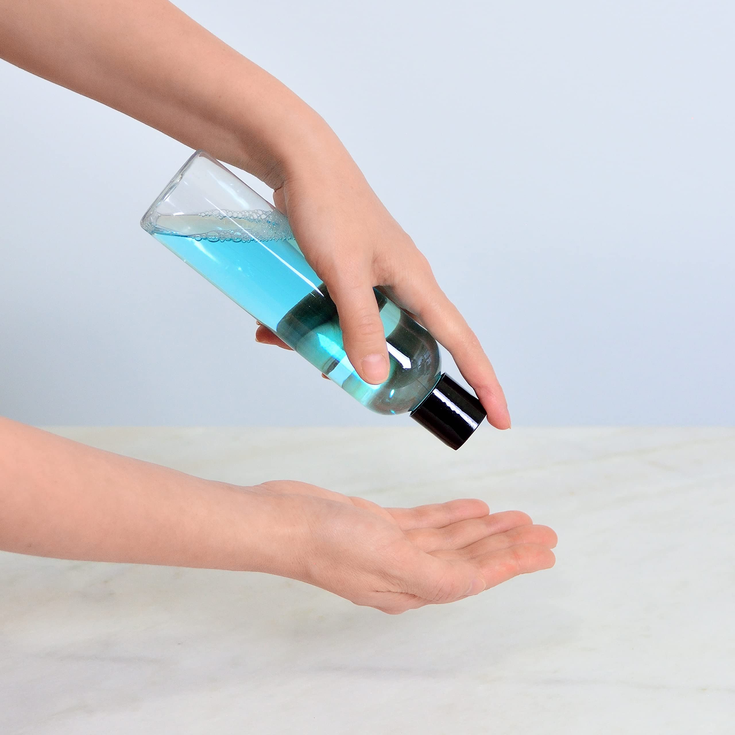 Youngever 10 Pack Clear Plastic Empty Bottles with Disc Cap 8 Ounce, Refillable Cosmetic Bottles, Squeeze Containers for Shampoo, Liquid Body Soap, Lotion, Cream (Long)