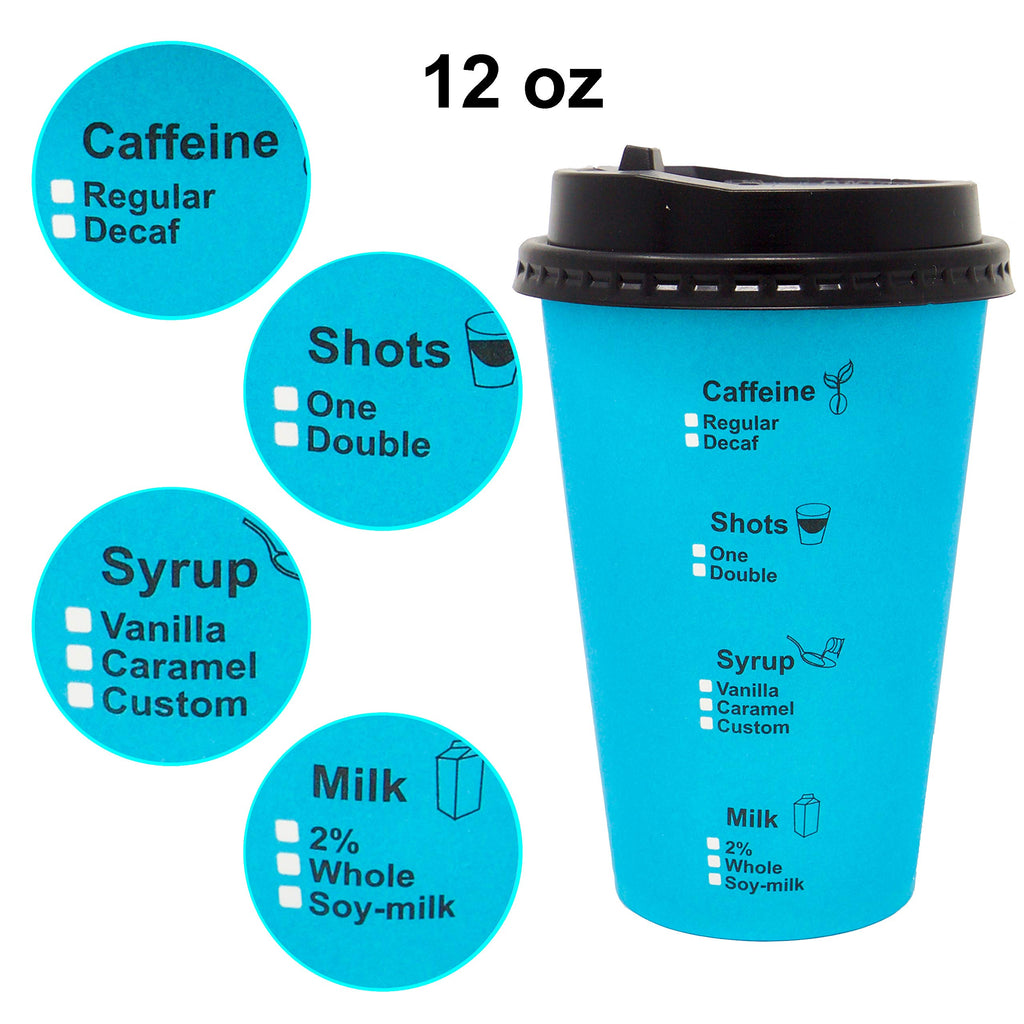 Youngever 70 Sets Hot Coffee Cups Durable Paper Cups with Travel Lids, 12 Ounce Disposable Cups For To Go Travel Mug Office Party Favor