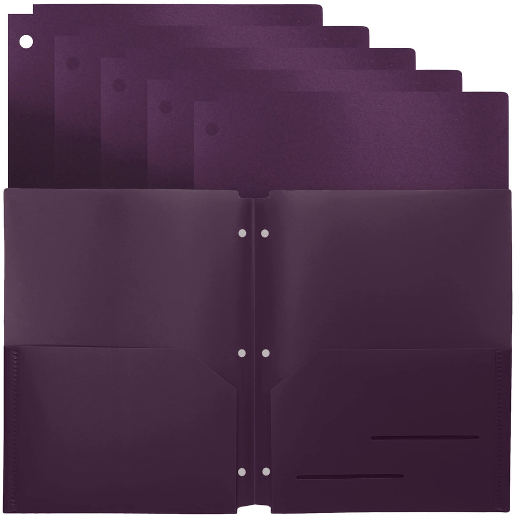 Youngever 6 Pack Heavy Duty Plastic Two Pocket Folders, Binder Dividers with Pocket, 3 Hole Punch Folder with Notches, Binder Folders