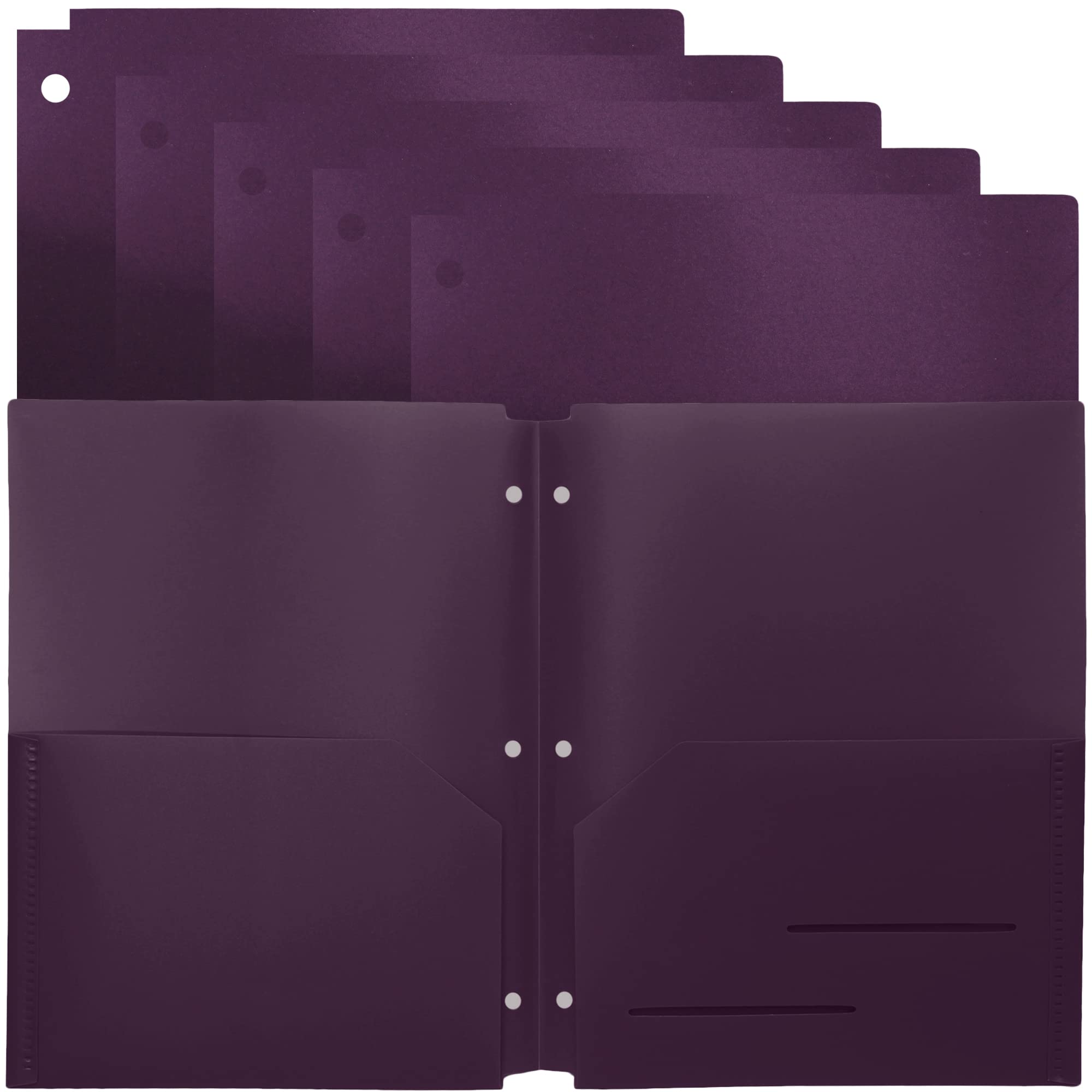Youngever 6 Pack Heavy Duty Plastic Two Pocket Folders, Binder Dividers with Pocket, 3 Hole Punch Folder with Notches, Binder Folders