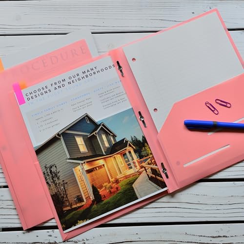 Youngever 6 Pack Heavy Duty Plastic Two Pocket Folders with 3 Prongs, Metal Prongs Fastener, Heavy Duty Plastic 2 Pocket Folder
