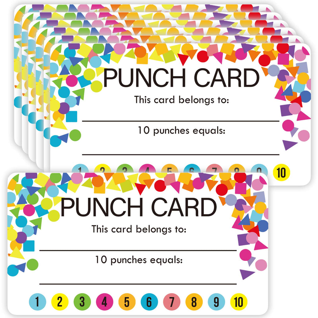 Youngever Punch Cards 210 Pack, Incentive Loyalty Reward Card for Classroom, Business, Kids, Students, Teachers 3.5 inch x 2 inch, Confetti Design