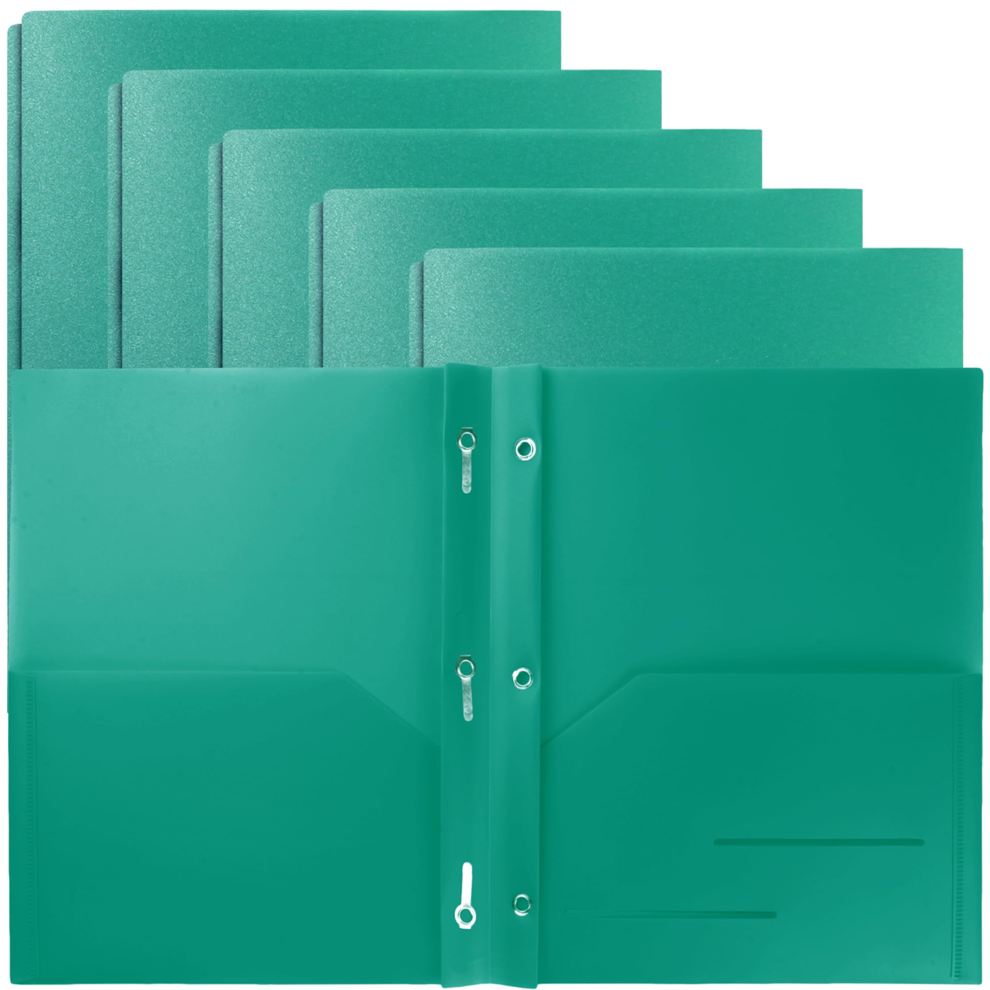 Youngever 6 Pack Heavy Duty Plastic Two Pocket Folders with 3 Prongs, Metal Prongs Fastener, Heavy Duty Plastic 2 Pocket Folder