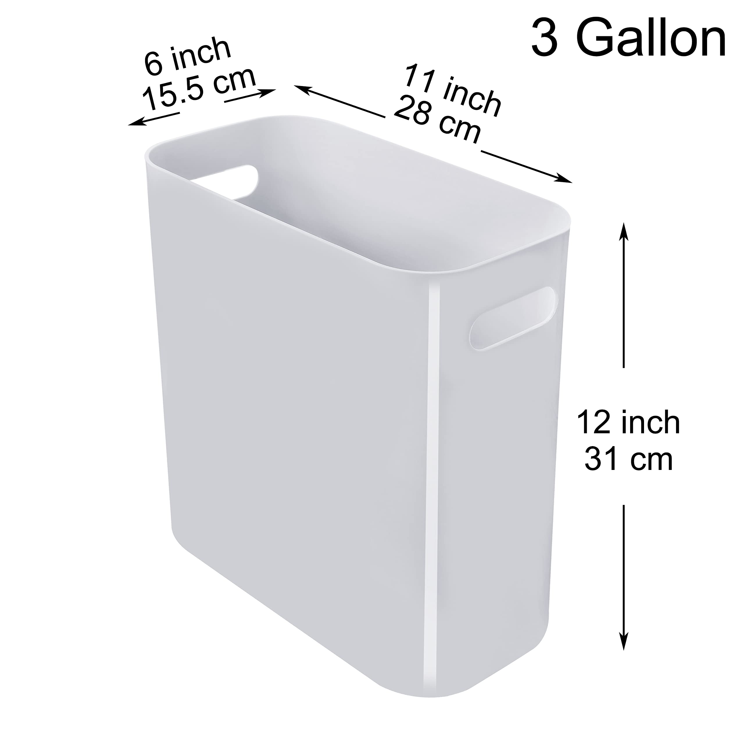 Youngever 2 Pack 3 Gallon Slim Trash Can, Plastic Garbage Container Bin, Trash Bin with Handles for Home Office, Living Room, Study Room, Kitchen, Bathroom