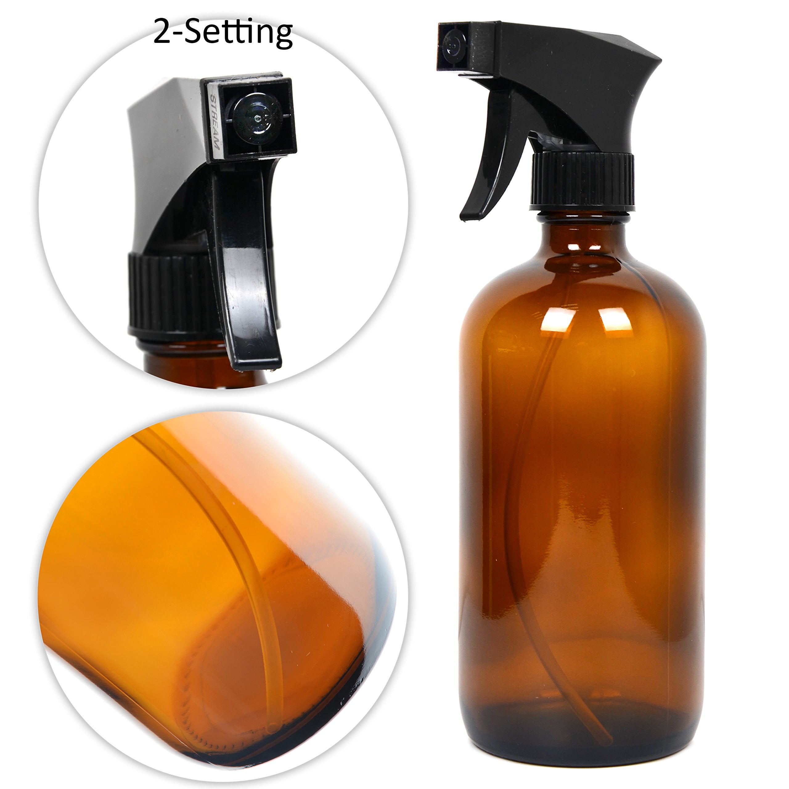 Youngever 5 Pack Empty Amber Glass Spray Bottles, 8 Ounce Refillable Container for Essential Oils, Cleaning Products, or Aromatherapy, Trigger Sprayer with Mist and Stream Settings