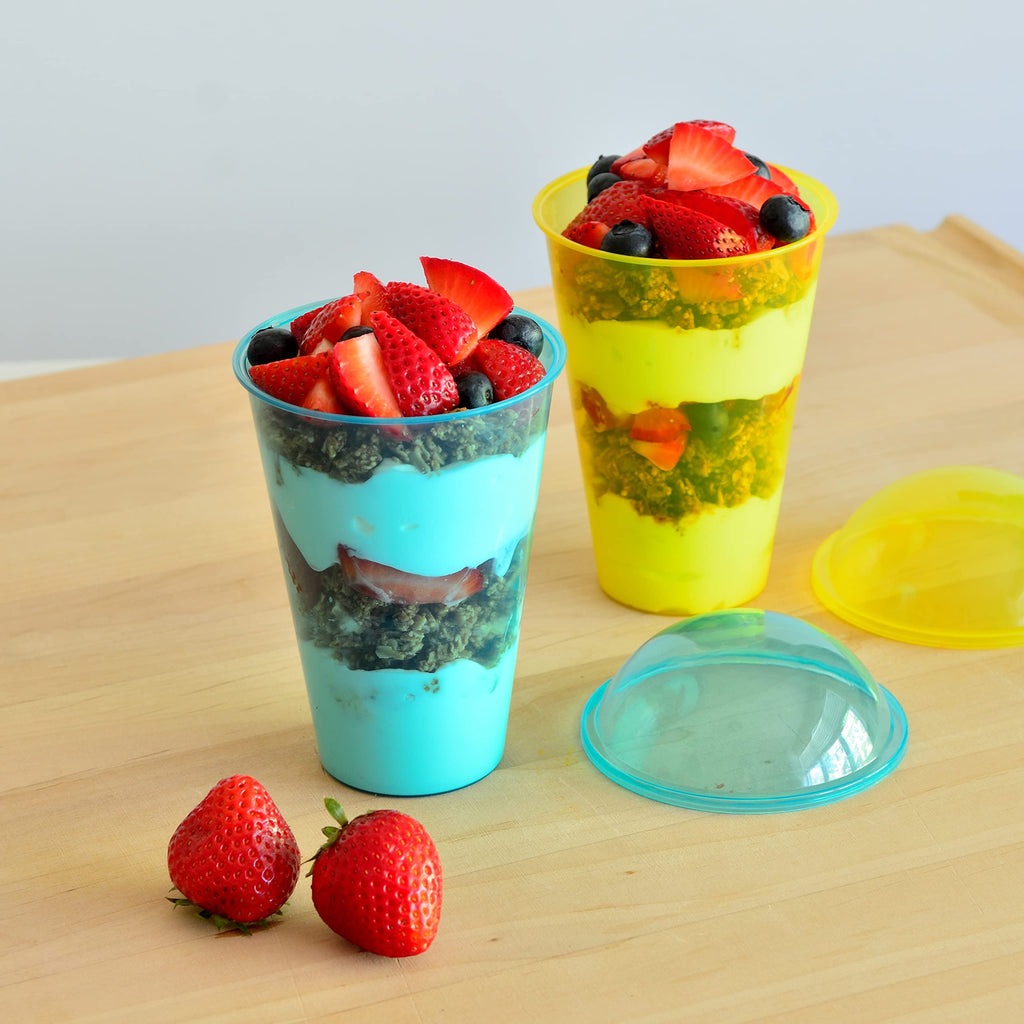 Youngever 7 Set Plastic Yogurt Cups with Dome Lids, Reusable Dessert and Parfait Cups, Spill and Leak Proof