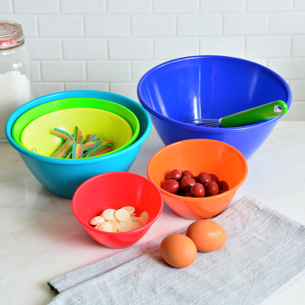 Youngever 6 Pack Large Plastic Mixing and Serving Bowls, Plastic Nesting Bowls Set (120OZ, 80OZ, 50OZ, 32OZ, 22OZ, 12OZ)