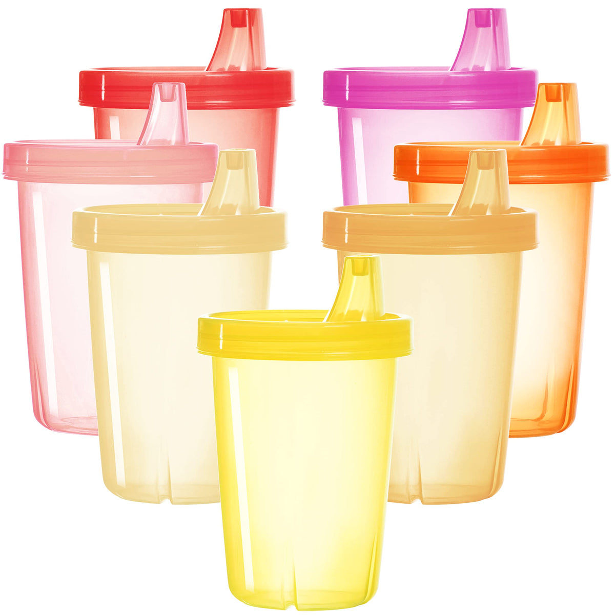 Youngever 7 Pack Kids Sippy Cups for Infant and Toddler - Pink Color