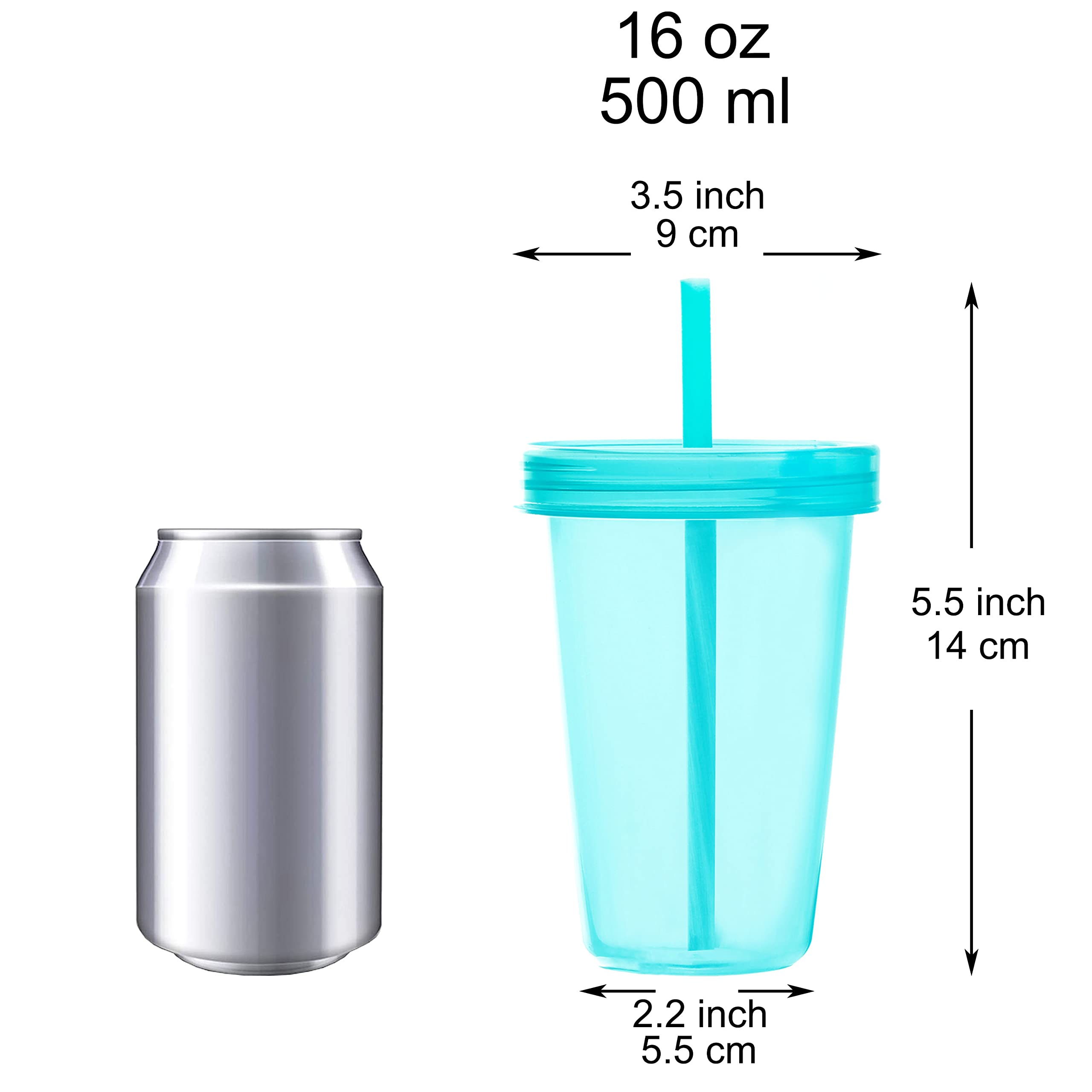 Youngever 9 Sets 16 Ounce Plastic Cups with Lids and Straws, Reusable Plastic Cups with Straws