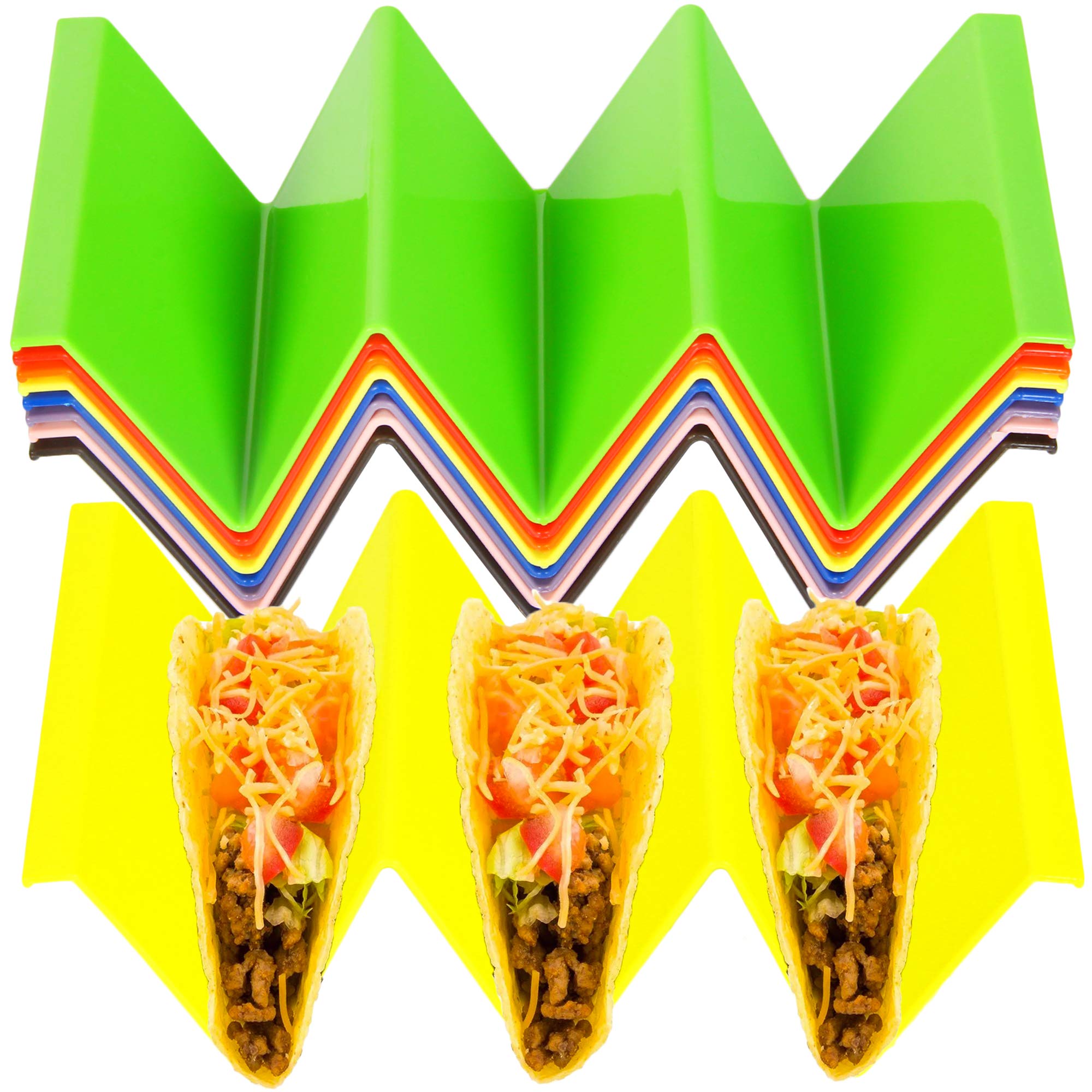 Youngever 9 Pack Large Taco Holder Stands, Taco Plate, Taco Truck Tray Style, Dishwasher Top Rack Safe, Set of 9 Assorted Colors
