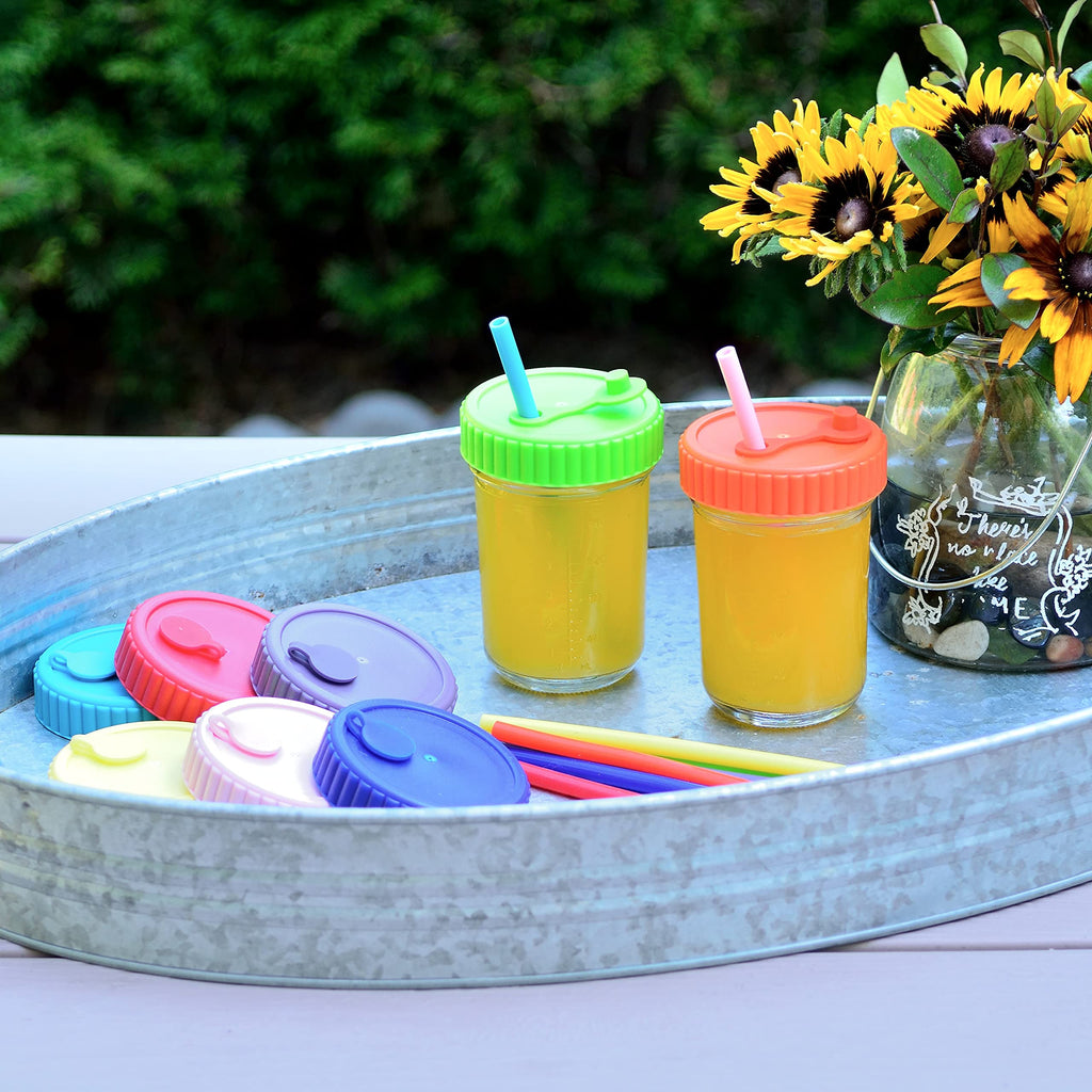 Youngever 8 Pack Glass Jars With Straws, 8 Ounce Cups, Mason Jars With Airtight Lids