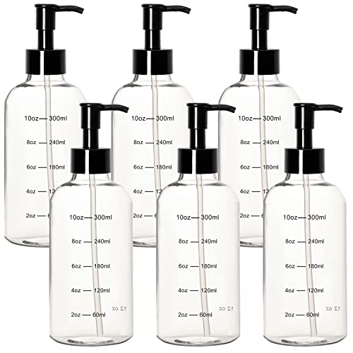 Youngever 6 Pack Plastic Pump Bottles, Clear Refillable Plastic Pump Bottles with Measurement and Travel Lock