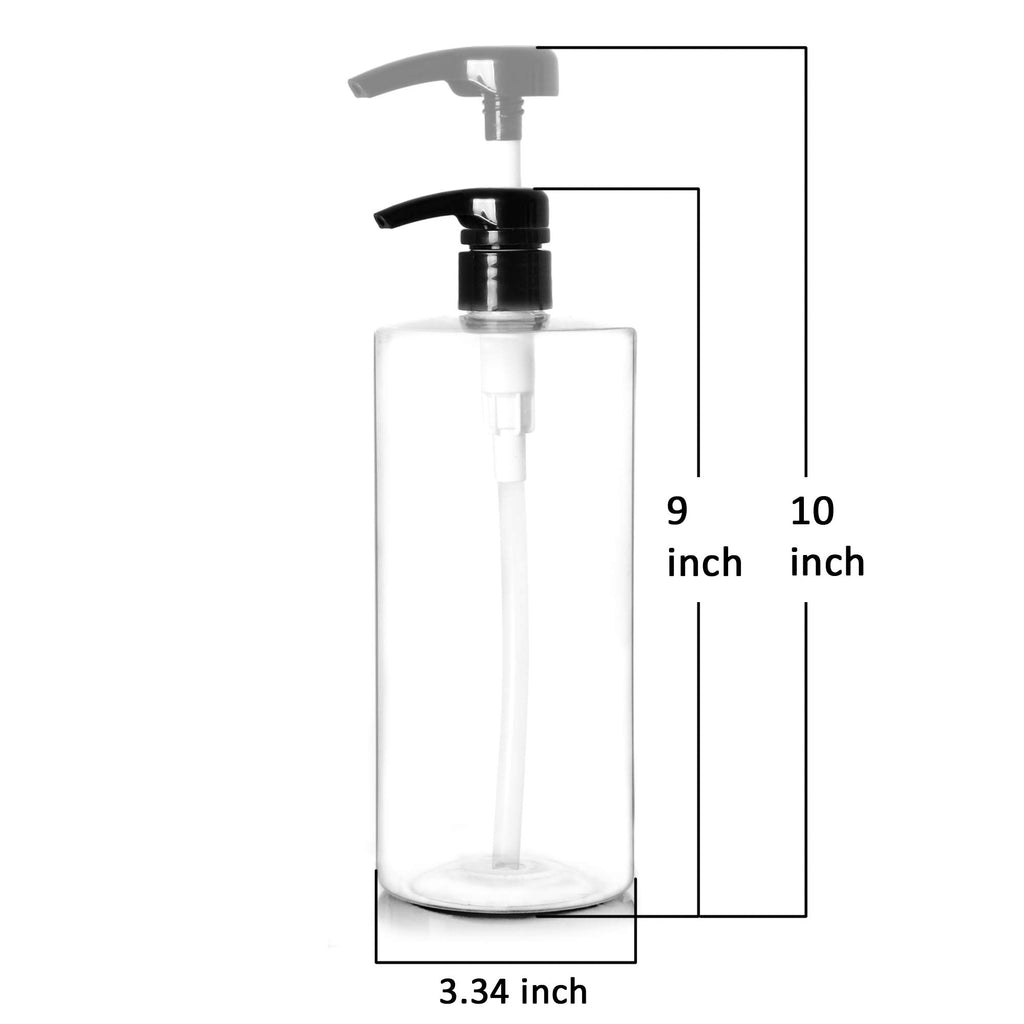 Youngever 4 Pack Pump Bottles for Shampoo 32 Ounce (1 Liter), Empty Shampoo Pump Bottles, Plastic Cylinder with Lockdown-Leak Proof-Pumps