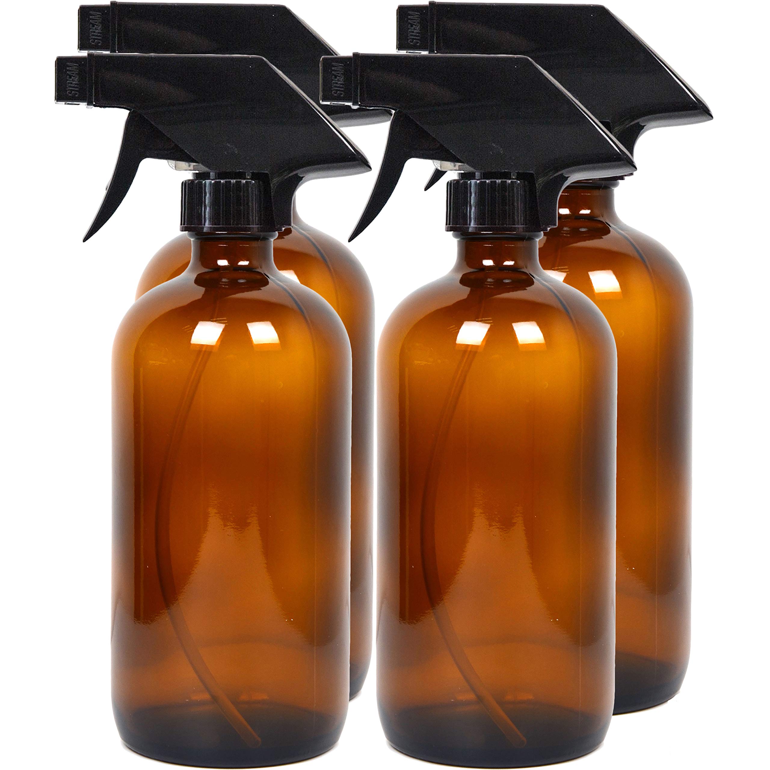Youngever 4 Pack 16 Ounce Empty Glass Spray Bottles, Refillable Container for Essential Oils, Cleaning Products, or Aromatherapy, Trigger Sprayer with Mist and Stream Settings