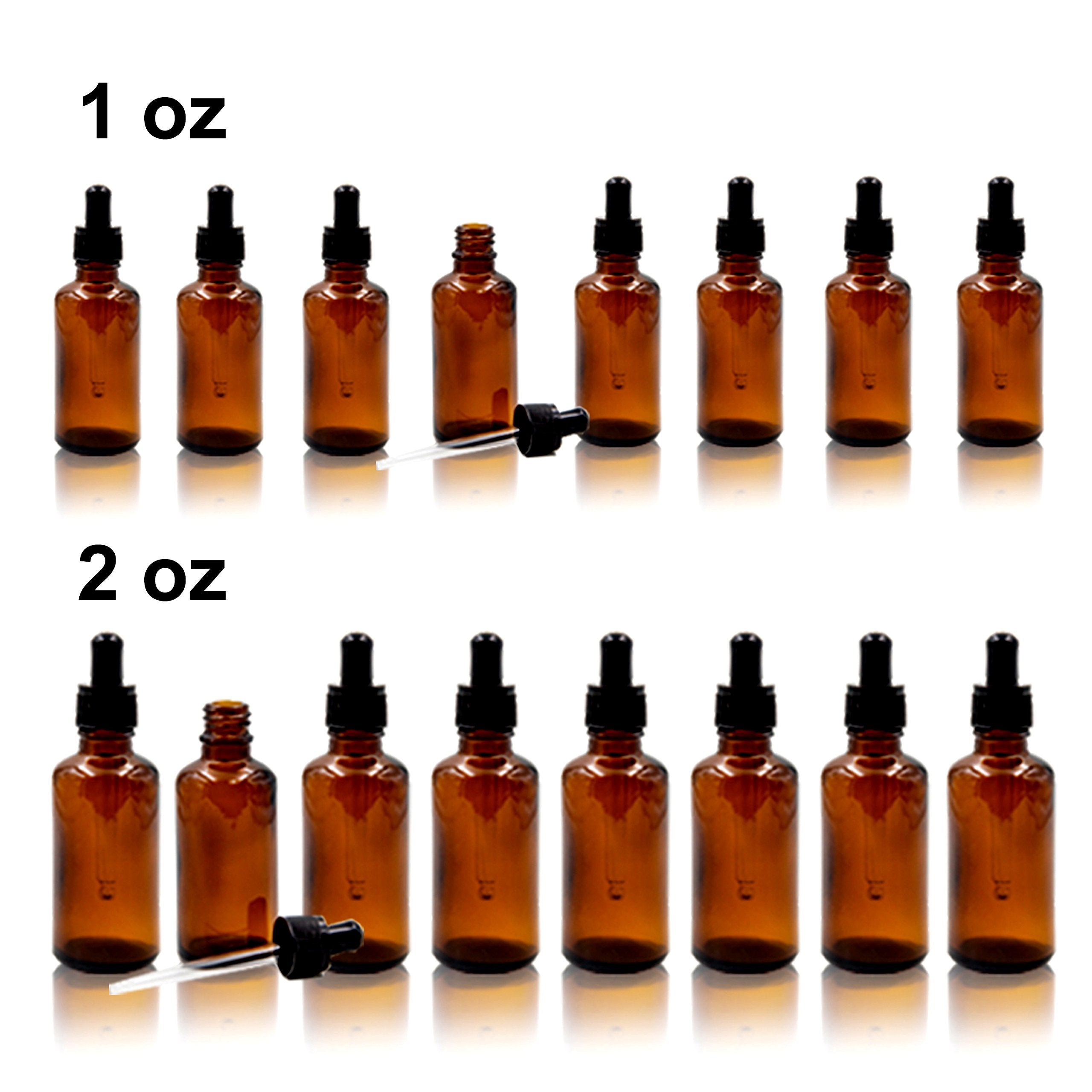 Youngever 16 Amber Glass Dropper Bottles for Essential Oil, 8 Pack (1 Ounce) Amber Bottles With Glass Eye Dropper, 8 Pack (2 Ounce) Amber Bottles With Glass Eye Dropper, 2 Stainless Steel Mini Funnels
