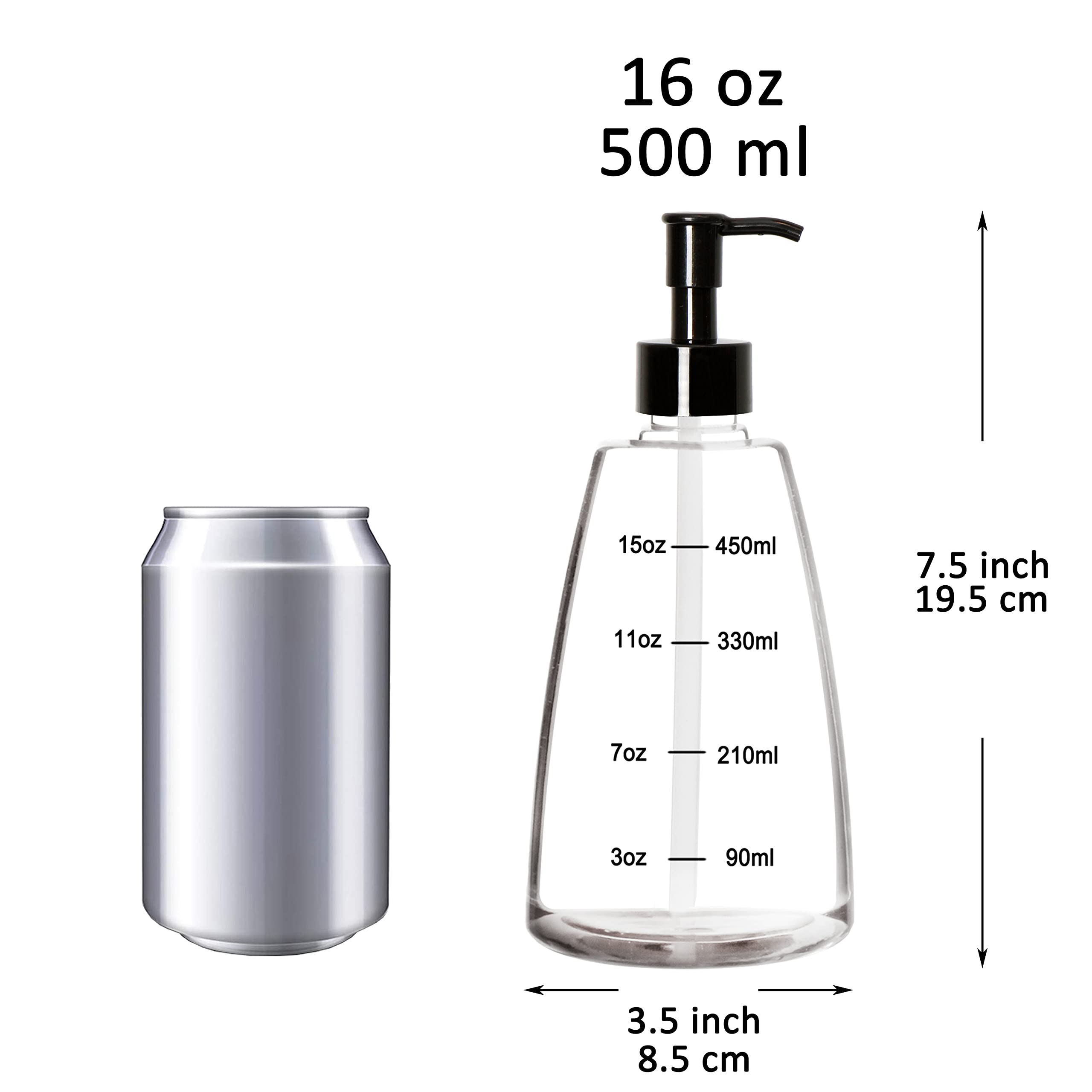 Youngever 5 Pack Plastic Pump Bottles 16 Ounce, Clear Refillable Plastic Pump Bottles with Measurement and Travel Lock