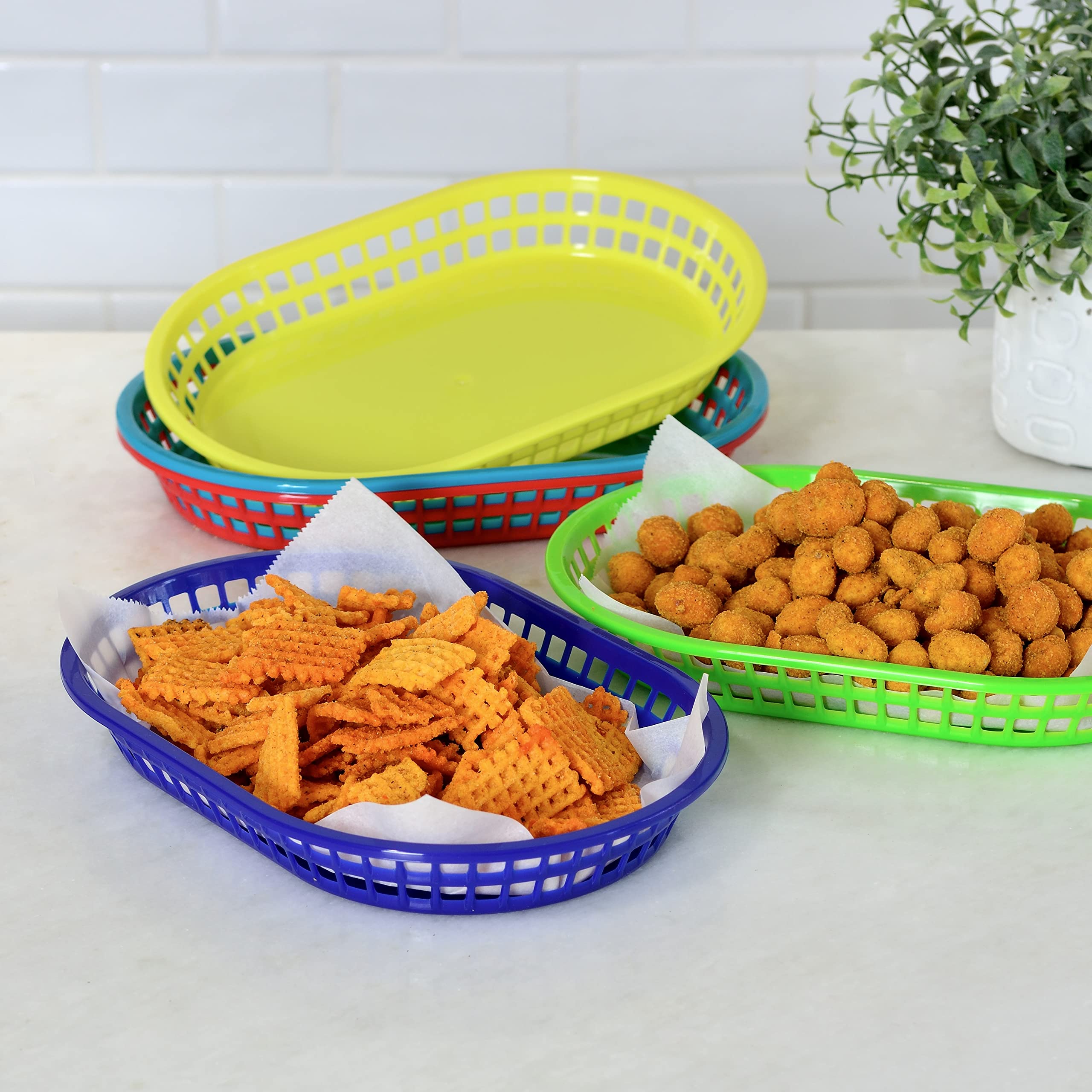 Youngever 15 Pack Plastic Snack Baskets - Assorted Colors for Popcorn, Chips, Snacks