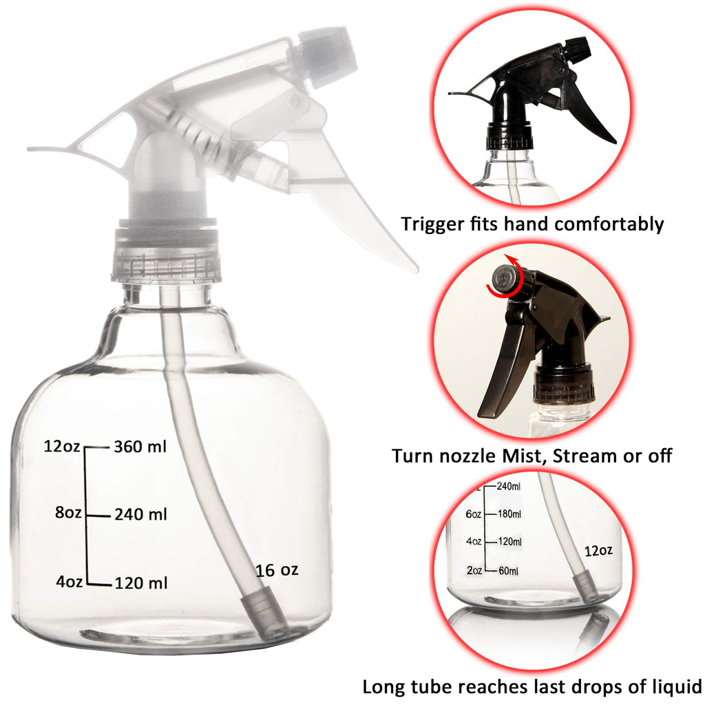 Youngever 12 Pack 16 Ounce Empty Plastic Spray Bottles, Spray Bottles for Hair and Cleaning Solutions