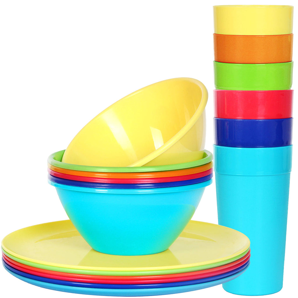 Youngever 18 Piece Plastic Kitchen Dinnerware Set, Plates, Dishes, Bowls, Cups, Service for 6