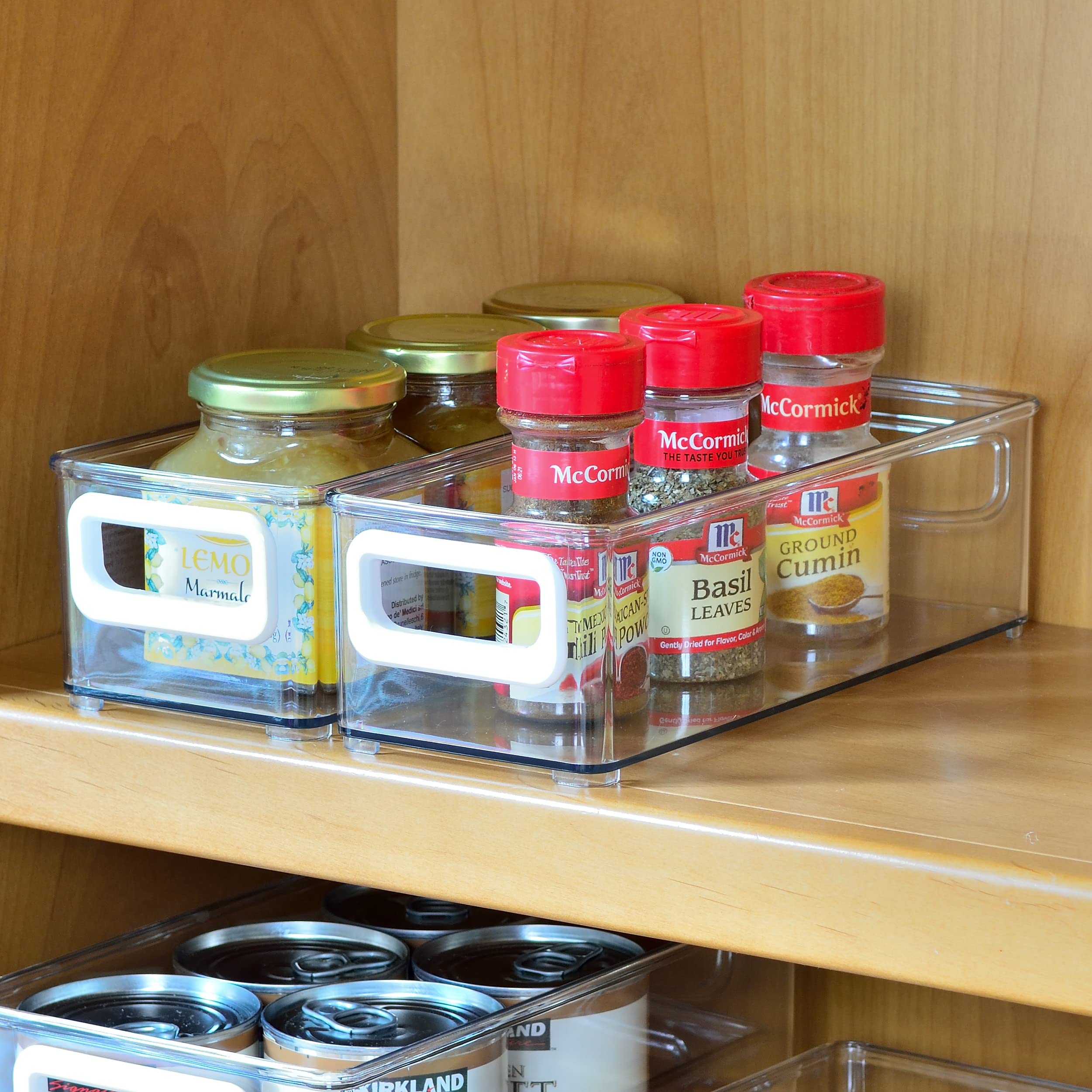 Youngever 2 Pack Stackable Plastic Storage Organizer Container Bin, Stackable Storage Bins with Handler for Refrigerator, Pantry