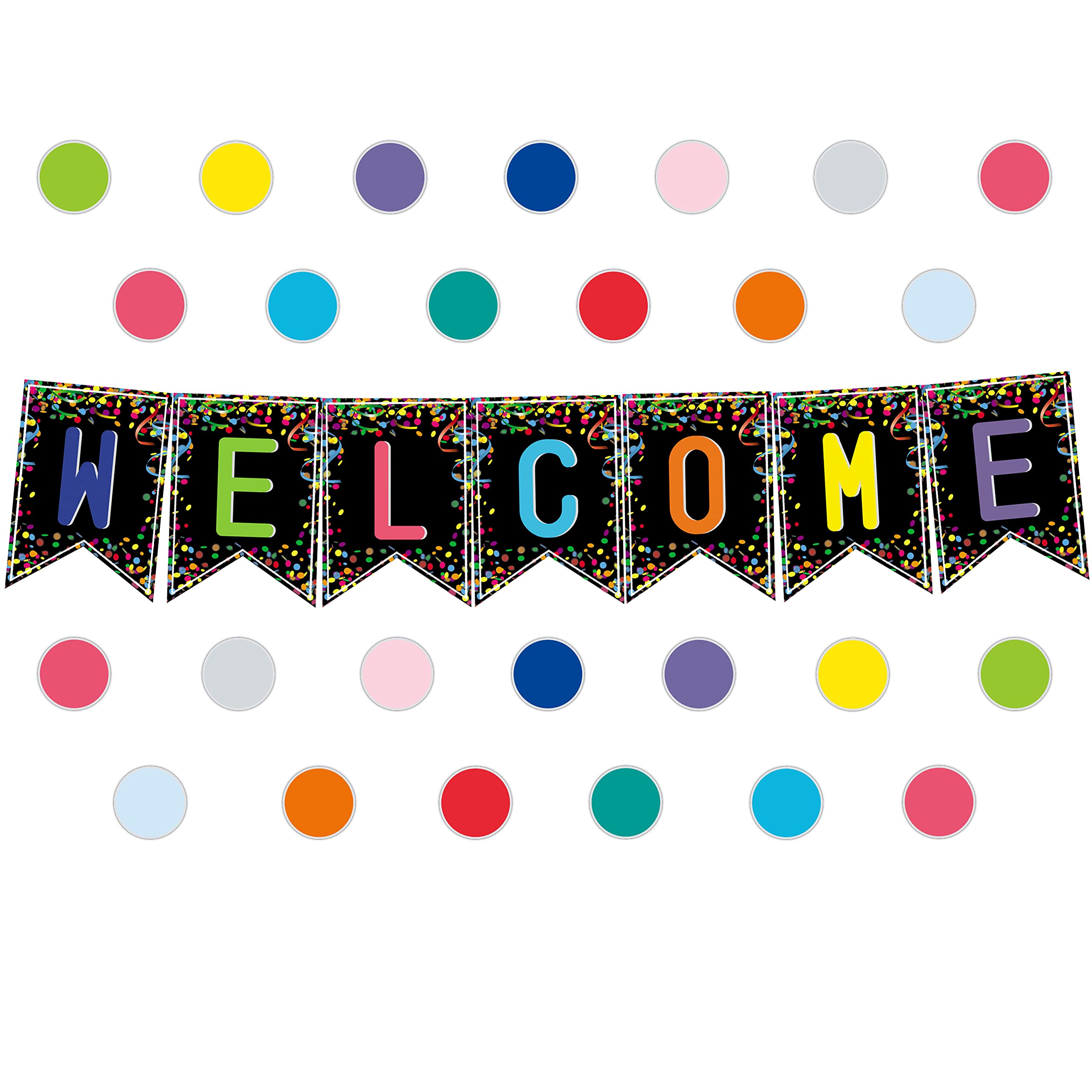 Youngever 67 pcs Confetti Pennants Welcome Bulletin Board with Golden Border (Black)
