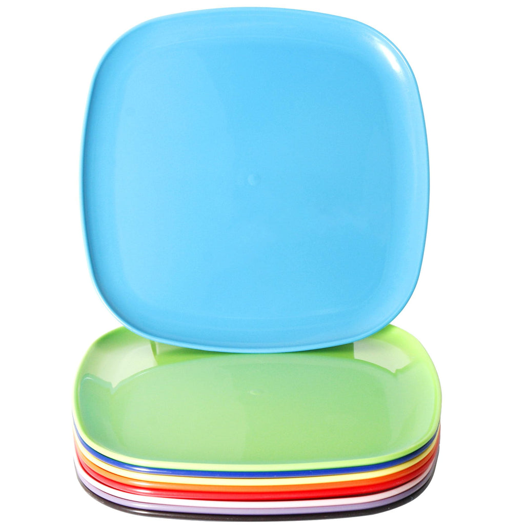 Youngever 9 Pack 8 Inch Plastic Plates, Large Square Plates, Dinner Plates, Set of 9 (9 Rainbow Colors)