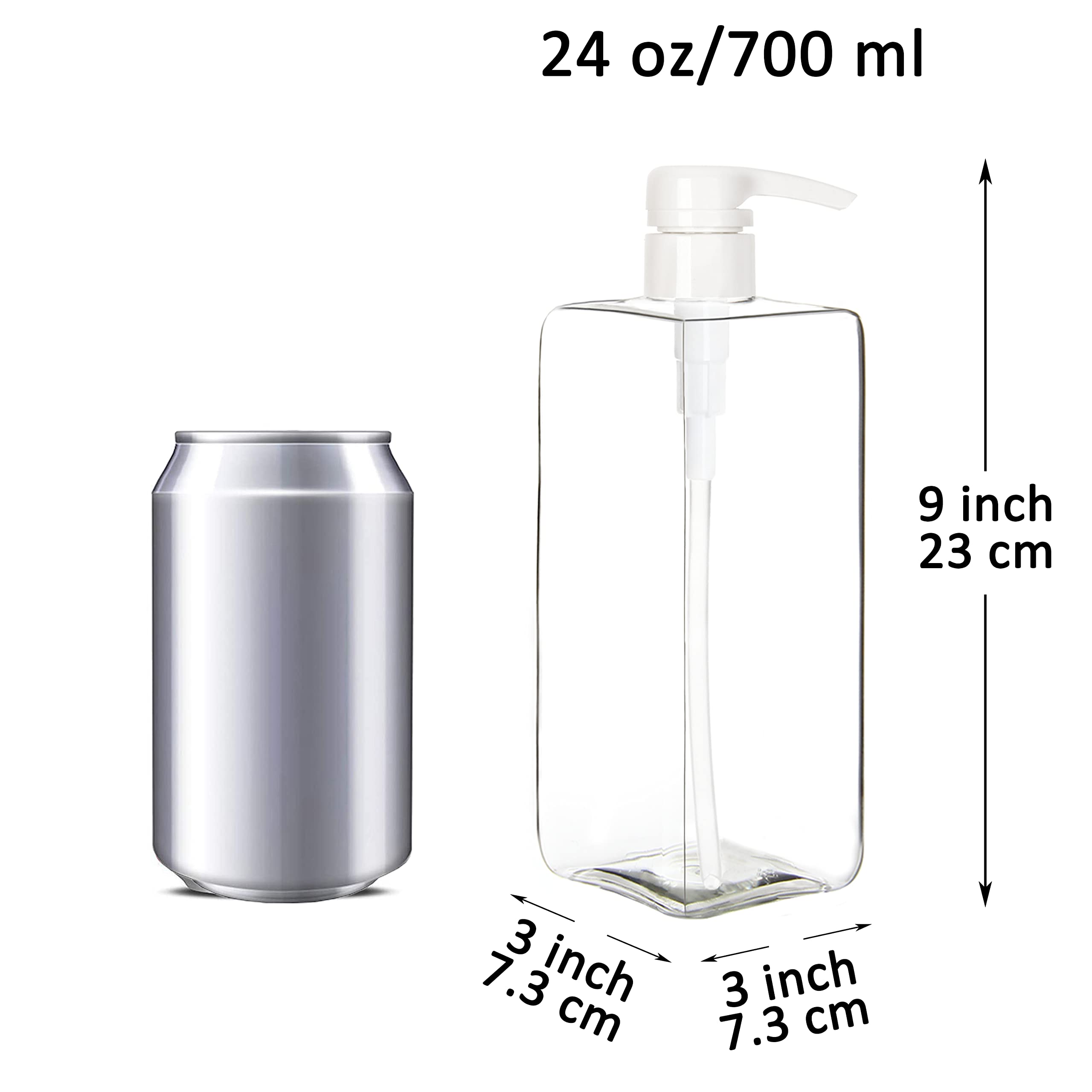 Youngever 3 Pack 24 Ounce Plastic Pump Bottles, Refillable Square Plastic Pump Bottles for Dispensing Lotions, Shampoos and More (Clear)