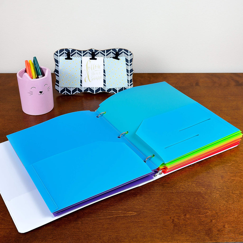 Youngever Heavy Duty Plastic Letter Size File Folders, 9.5 x 11.4 in, 6 Pack, 2 Pocket Folders with Notches, Moisture Resistant