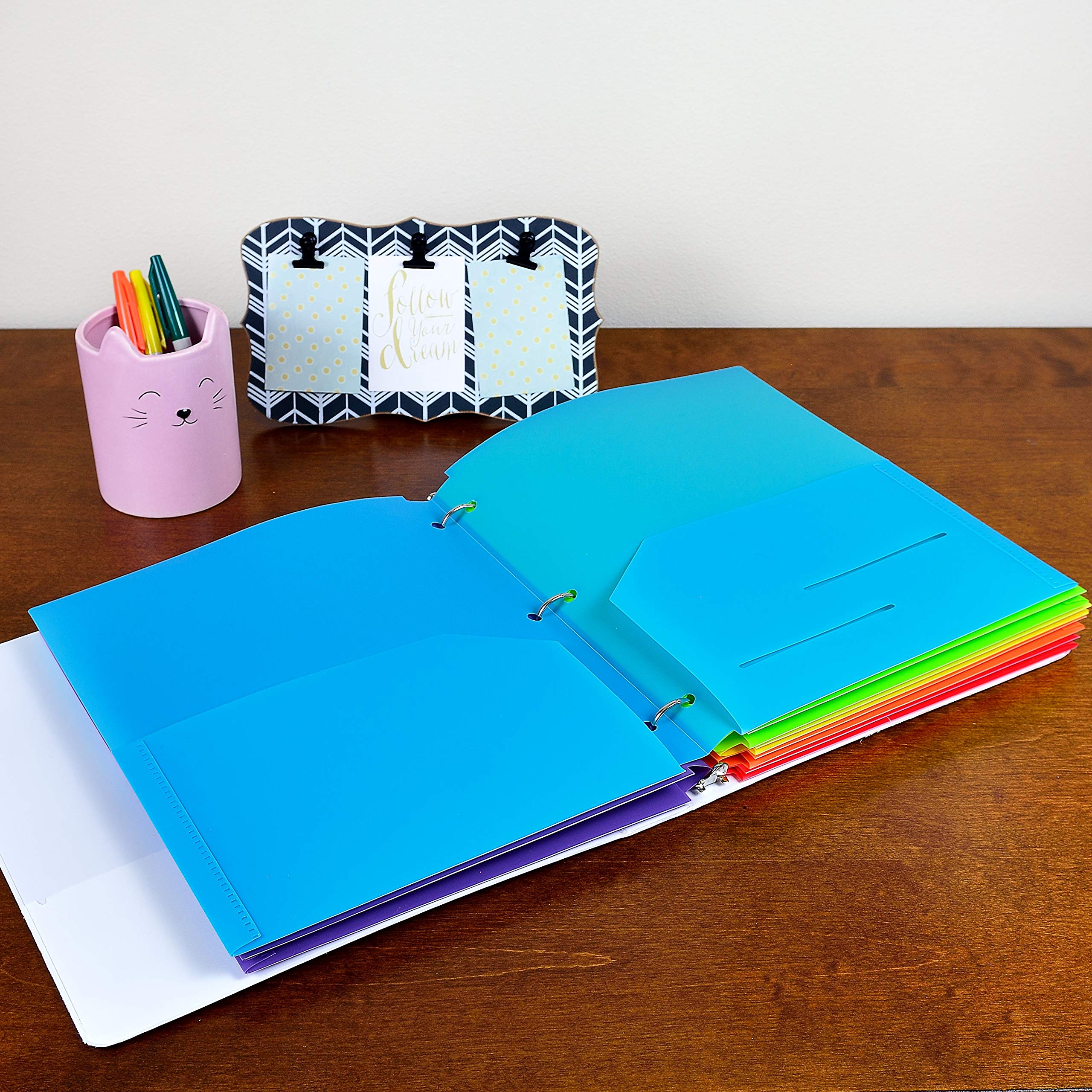 Youngever Heavy Duty Plastic Letter Size File Folders, 9.5 x 11.4 in, 6 Pack, 2 Pocket Folders with Notches, Moisture Resistant