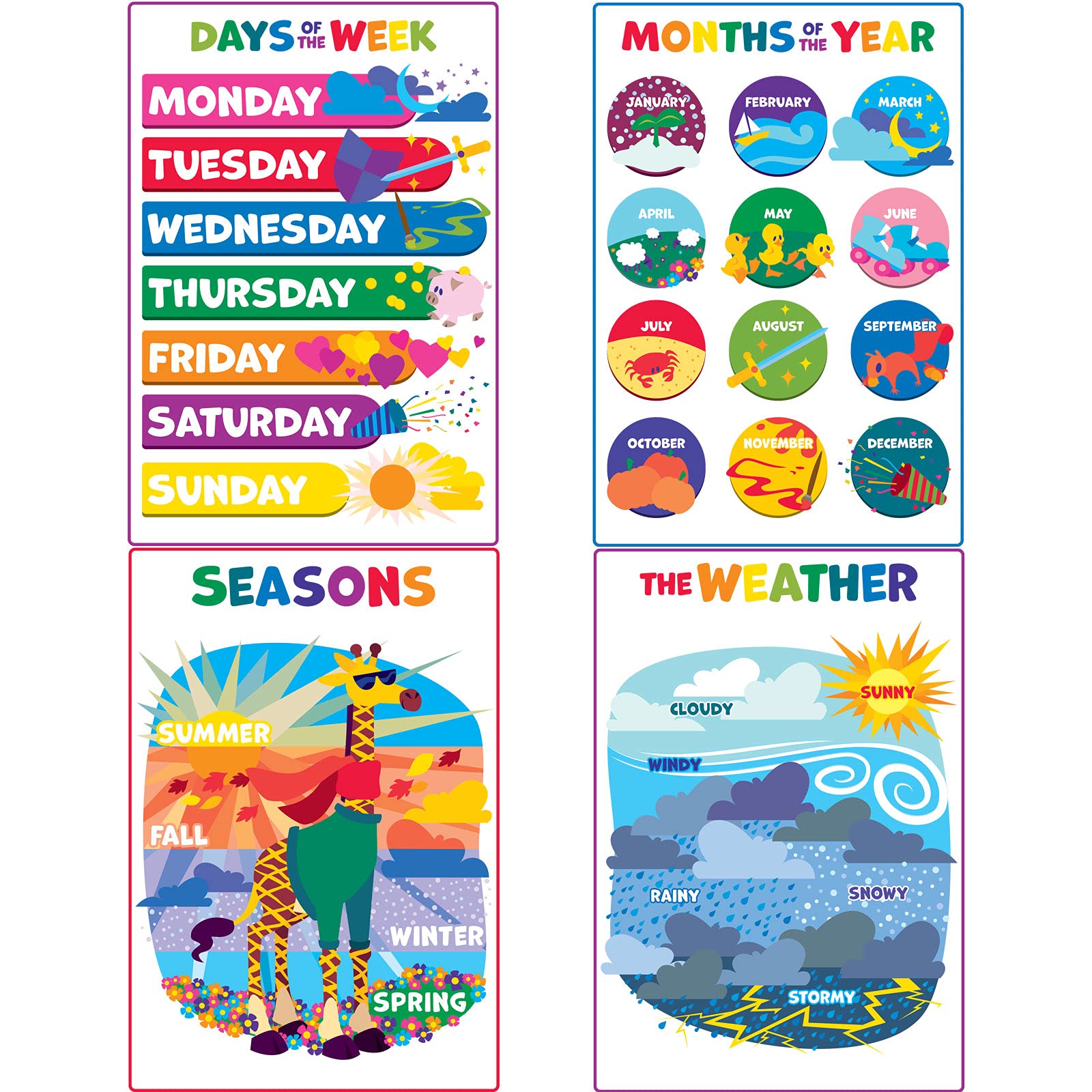 Youngever 12 Pack Laminated Educational Preschool Posters for Toddlers & Kids, Learning & Teaching Alphabet ABC Posters