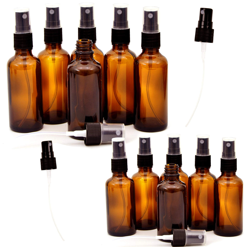 Youngever 12 Pack Empty Amber Glass Spray Bottles, 6 Pack 4 Ounce and 6 Pack 2 Ounce Refillable Containers for Essential Oils, Cleaning Products, Durable Black Trigger Sprayer Fine Mist and Stream