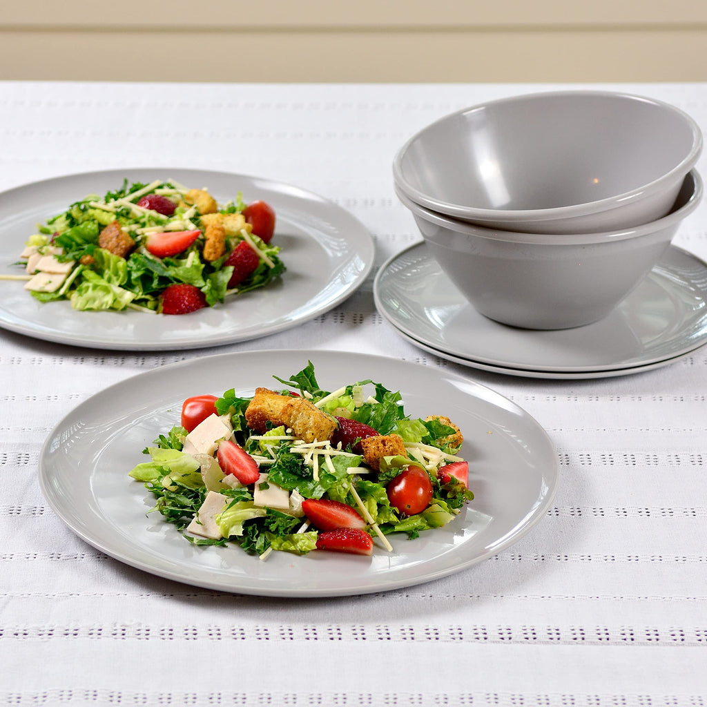 Youngever 18 Pieces Plastic Kitchen Dinnerware Set, Plates (8 Inch & 10 Inch), Bowls (32OZ), Service for 6