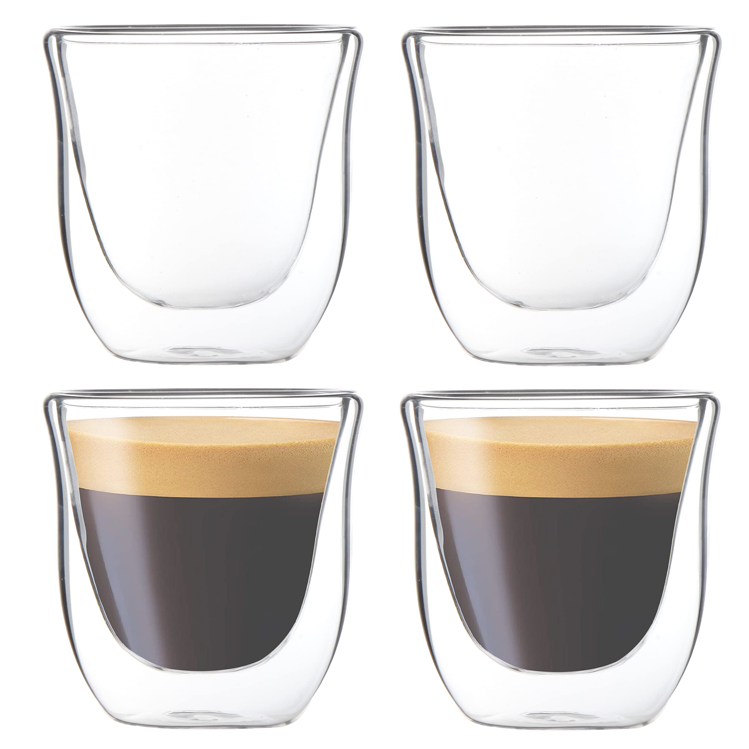 Youngever 4 Pack Espresso Cups, Double Wall Thermo Insulated Espresso Cups, Glass Coffee Cups