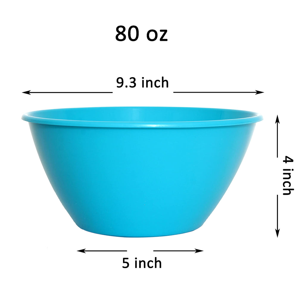Youngever 9 inch 80 Ounce Plastic Mixing and Serving Bowls, Popcorn Bowls, Salad Bowls, Chip and Dip Serving Bowls, Set of 9