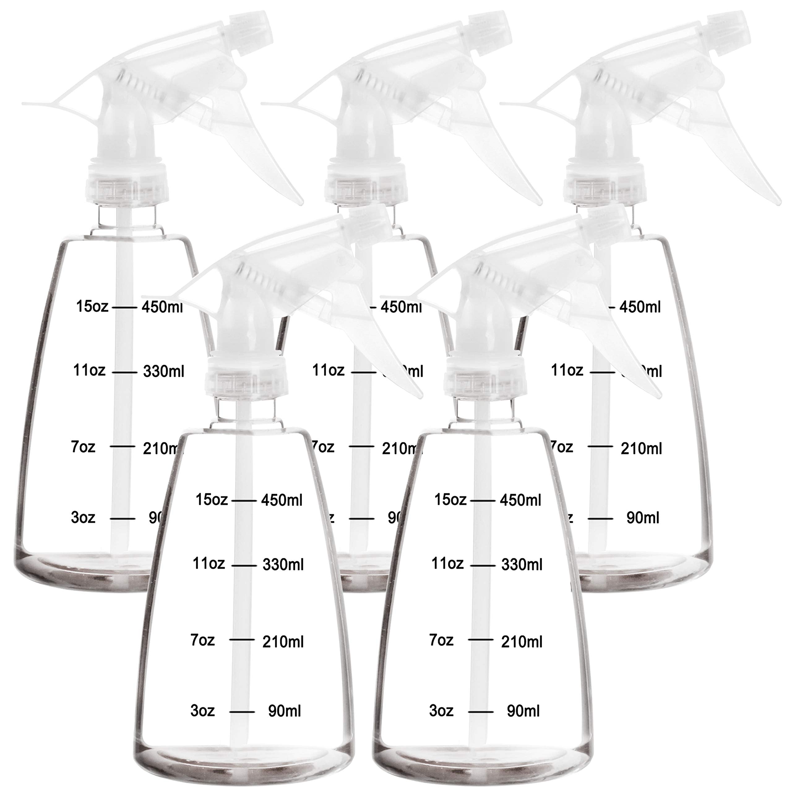 Youngever 5 Pack Empty Plastic Spray Bottles, 16 Ounce Spray Bottles for Hair and Cleaning Solutions