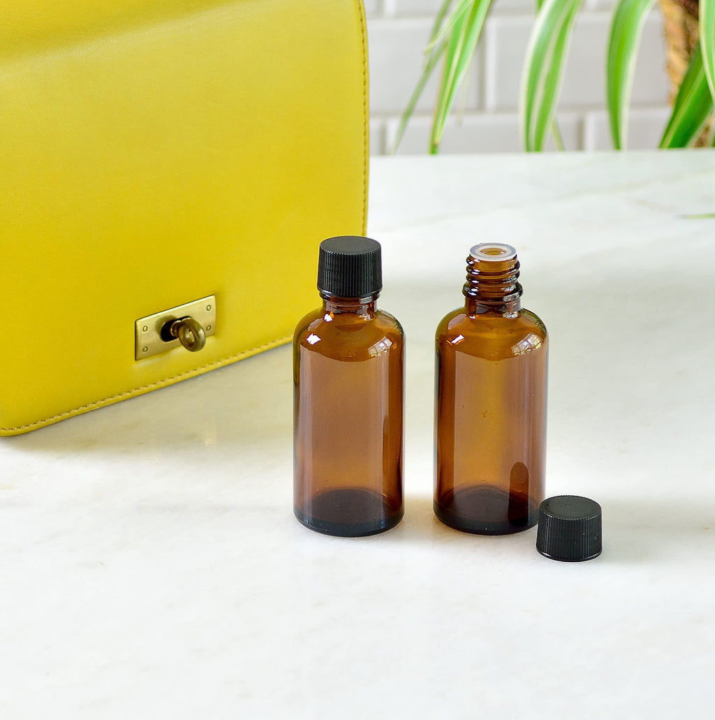 Youngever 16 Pack Amber Glass Bottles with Lids, Refillable Container for Essential Oils, Vanilla Extract and more