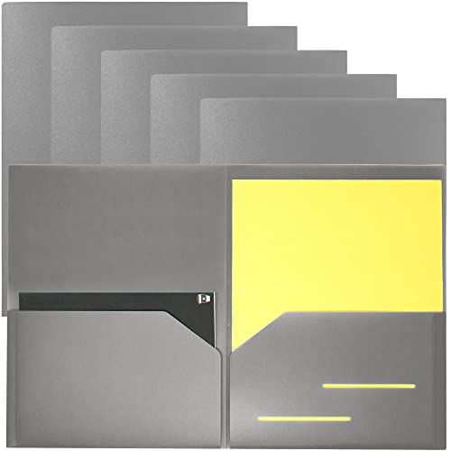 Youngever 6 Pack Heavy Duty Plastic Two Pocket Folders, Heavy Duty Plastic 2 Pocket Folder