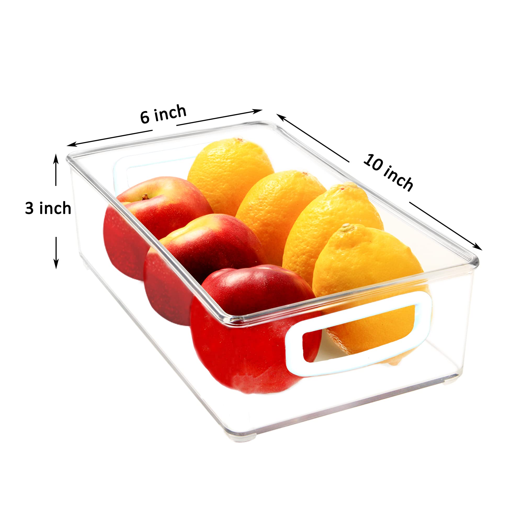 Youngever 4 Pack Stackable Plastic Storage Organizer Container Bins, Stackable Storage Bins with Handler for Refrigerator, Pantry