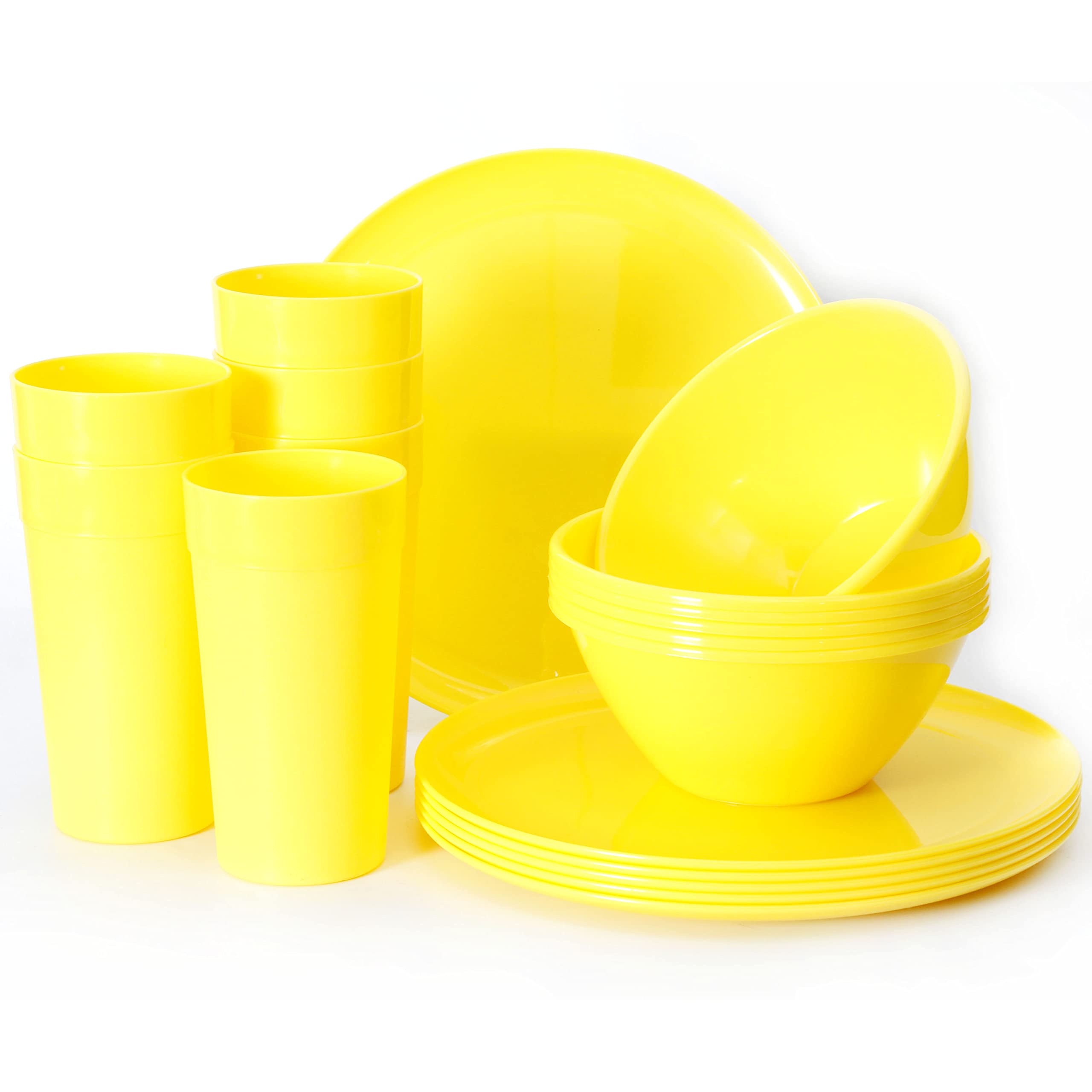 Youngever 18-Piece Plastic Kitchen Dinnerware Set, Plates, Dishes, Bowls, Cups, Service for 6