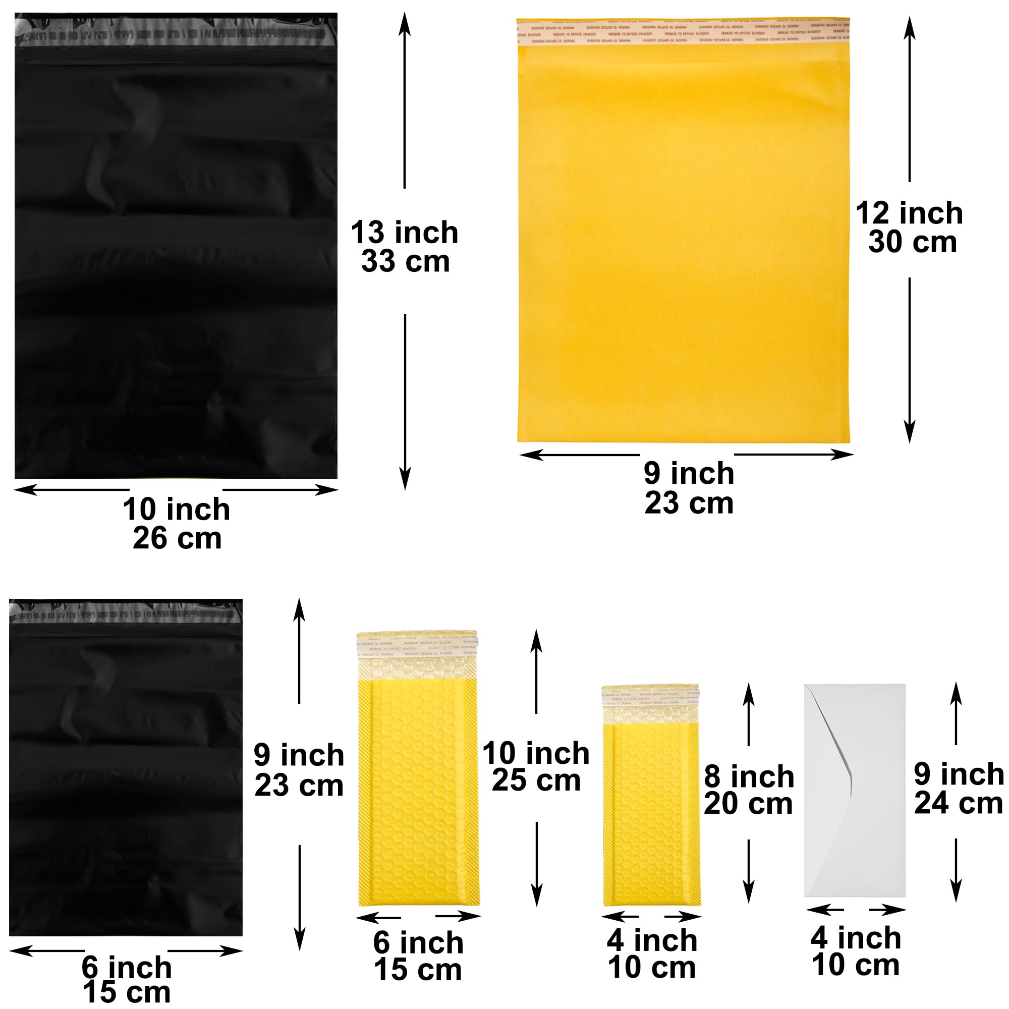 Youngever 120 Pcs Mailing Envelopes and Poly Mailers, Yellow Bubble Mailers, Durable Kraft Envelopes, White envelopes, Waterproof Self-Sealing Shipping Bags