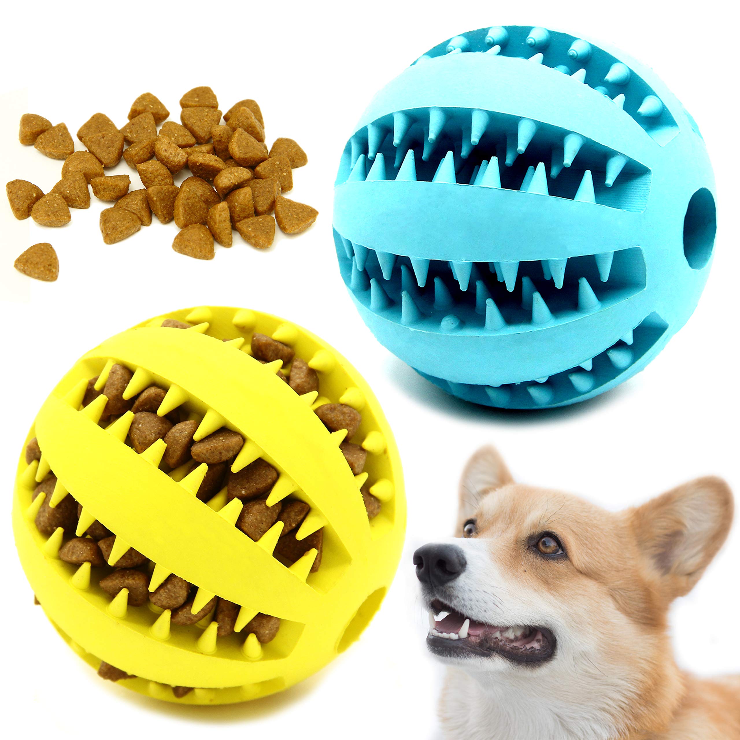 Youngever 2 Pack Dog Ball Toys for Pet Tooth Cleaning, Chewing, Fetching, Treat Ball Food Dispensing Toys