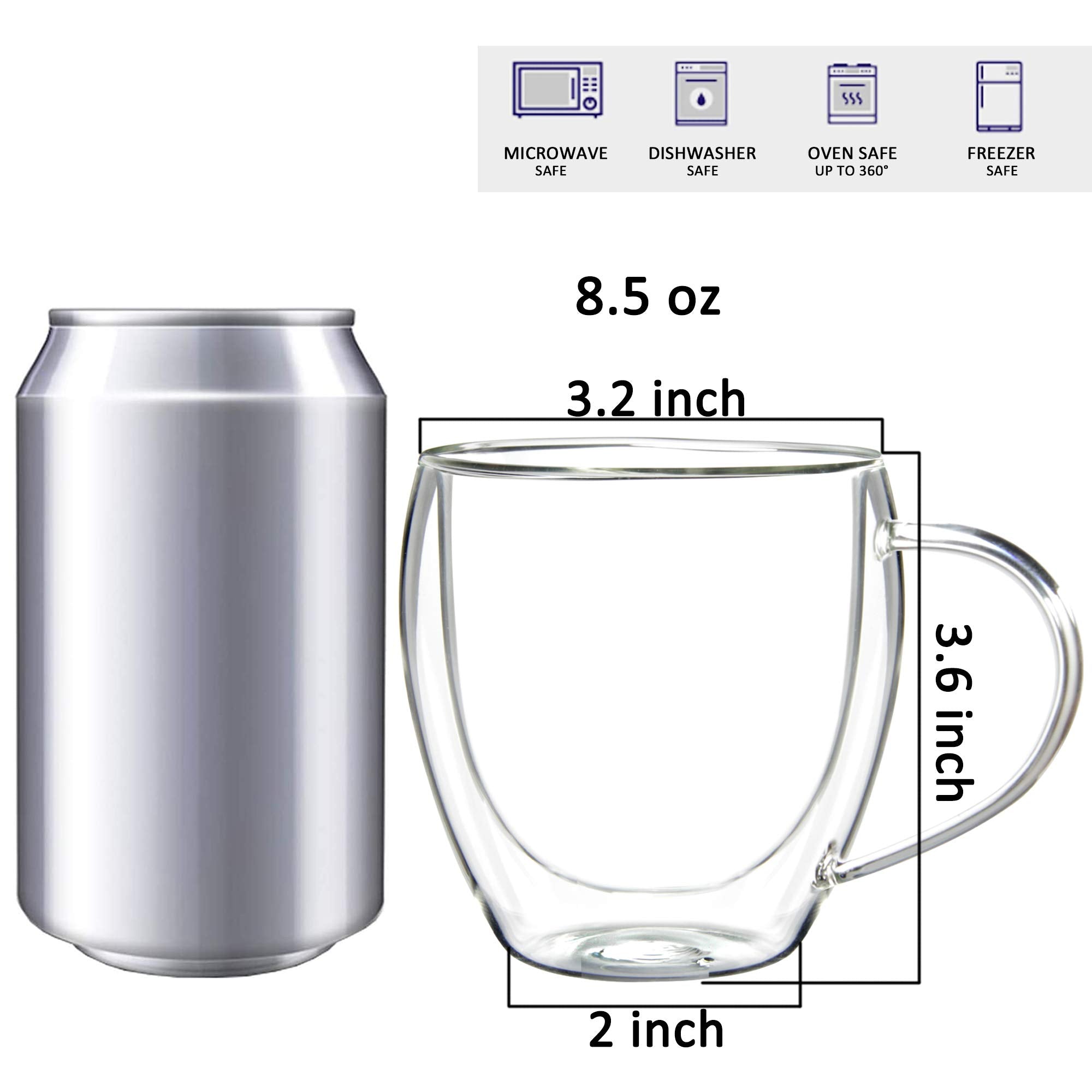 Youngever 2 Pack Glass Coffee Cups, Double Wall Thermo Insulated Coffee Cups, Glass Coffee Mugs