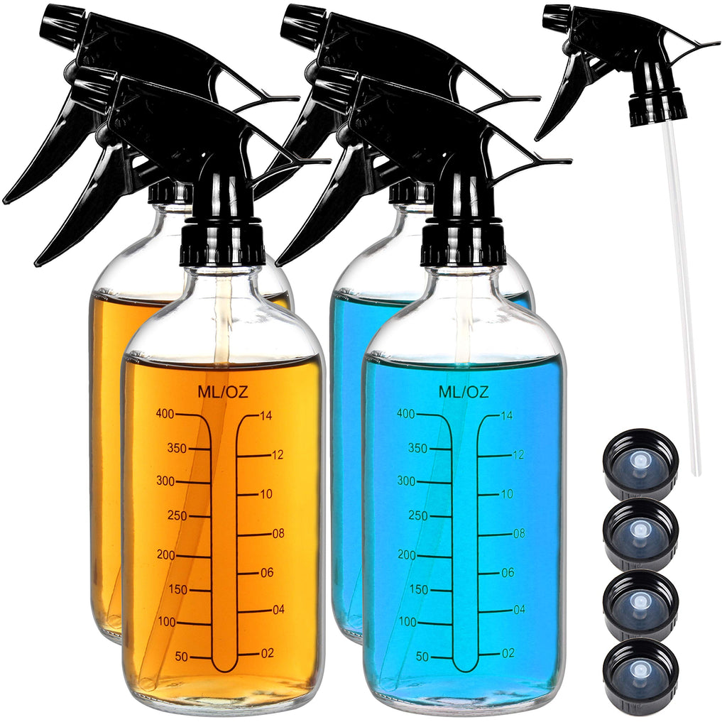 Youngever 4 Pack 16 Ounce Empty Glass Spray Bottles with Measurements, Spray Bottles for Hair and Cleaning Solutions