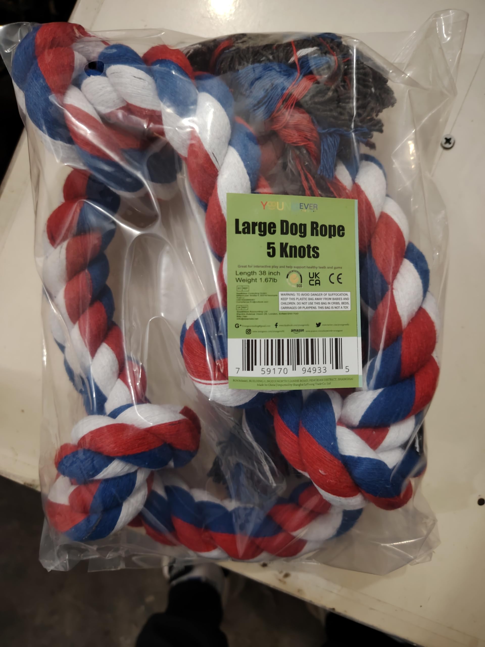 Youngever 3.5 Feet Tough Rope Toys for Aggressive Chewers, XL & Large Dogs, Indestructible Tug War Teeth Cleaning