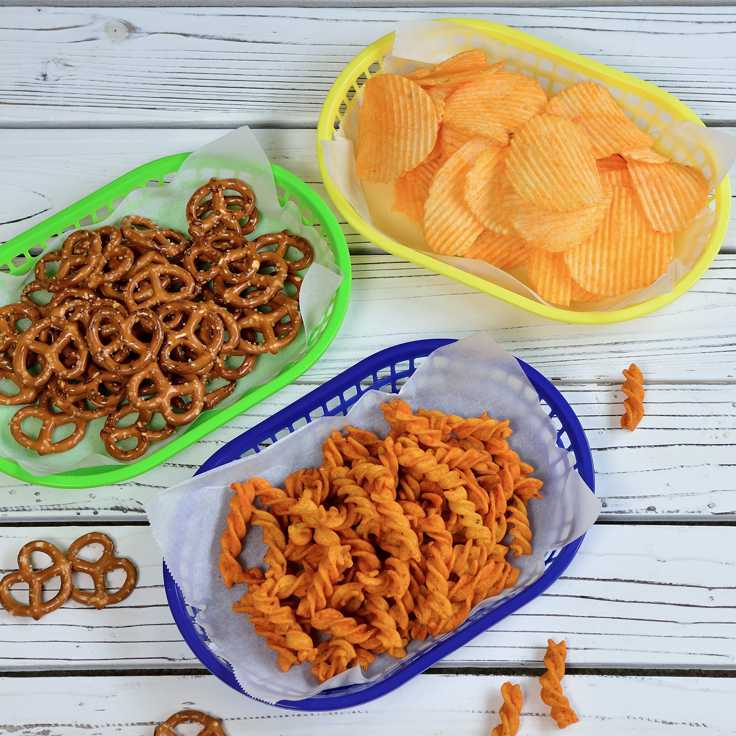 Youngever 15 Pack Plastic Snack Baskets - Assorted Colors for Popcorn, Chips, Snacks