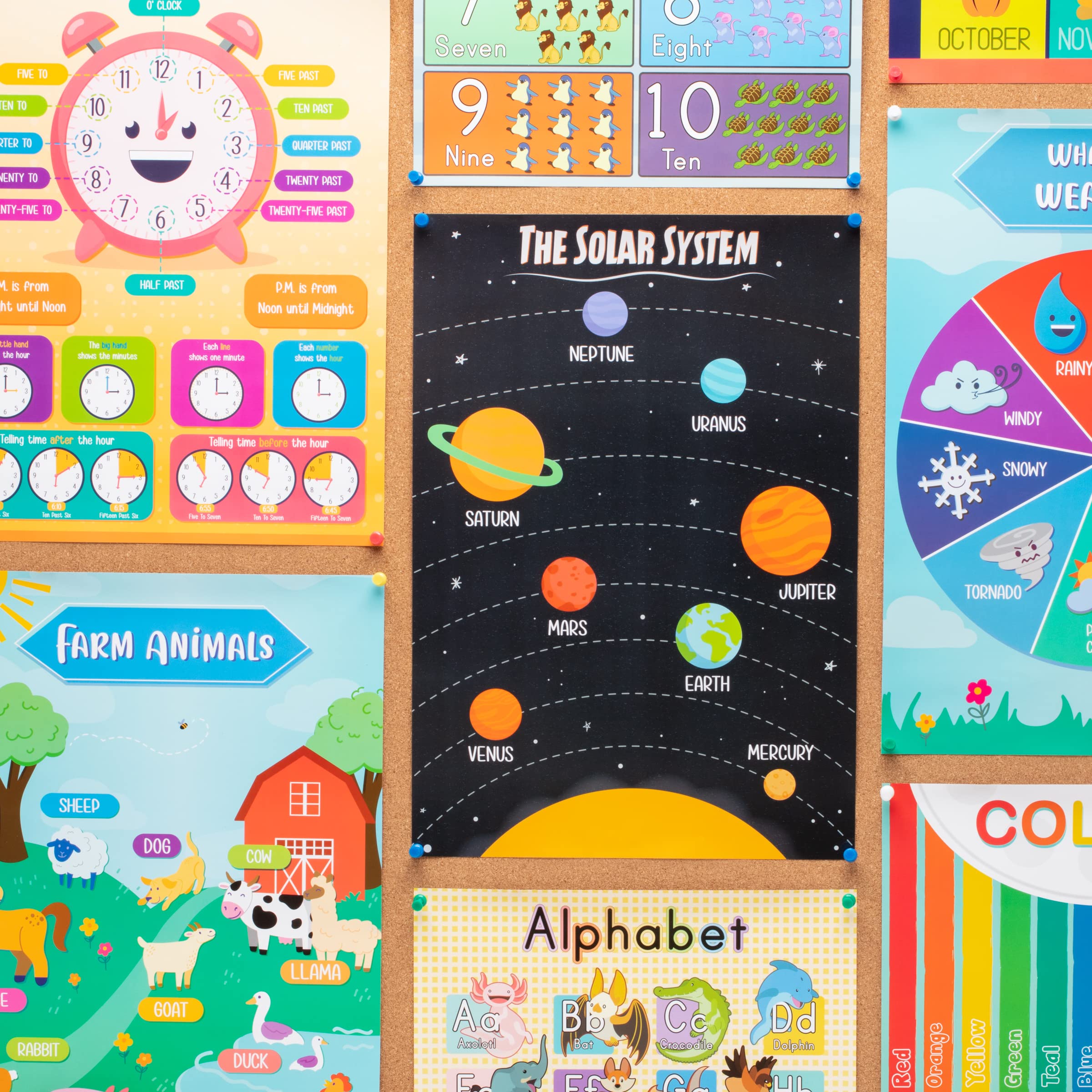 Youngever 13 Pack Laminated Educational Math Posters for Kids, Classroom Teach Multiplication Division Subtraction Fractions