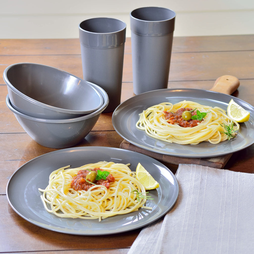 Youngever 18-Piece Plastic Kitchen Dinnerware Set, Plates, Dishes, Bowls, Cups, Service for 6