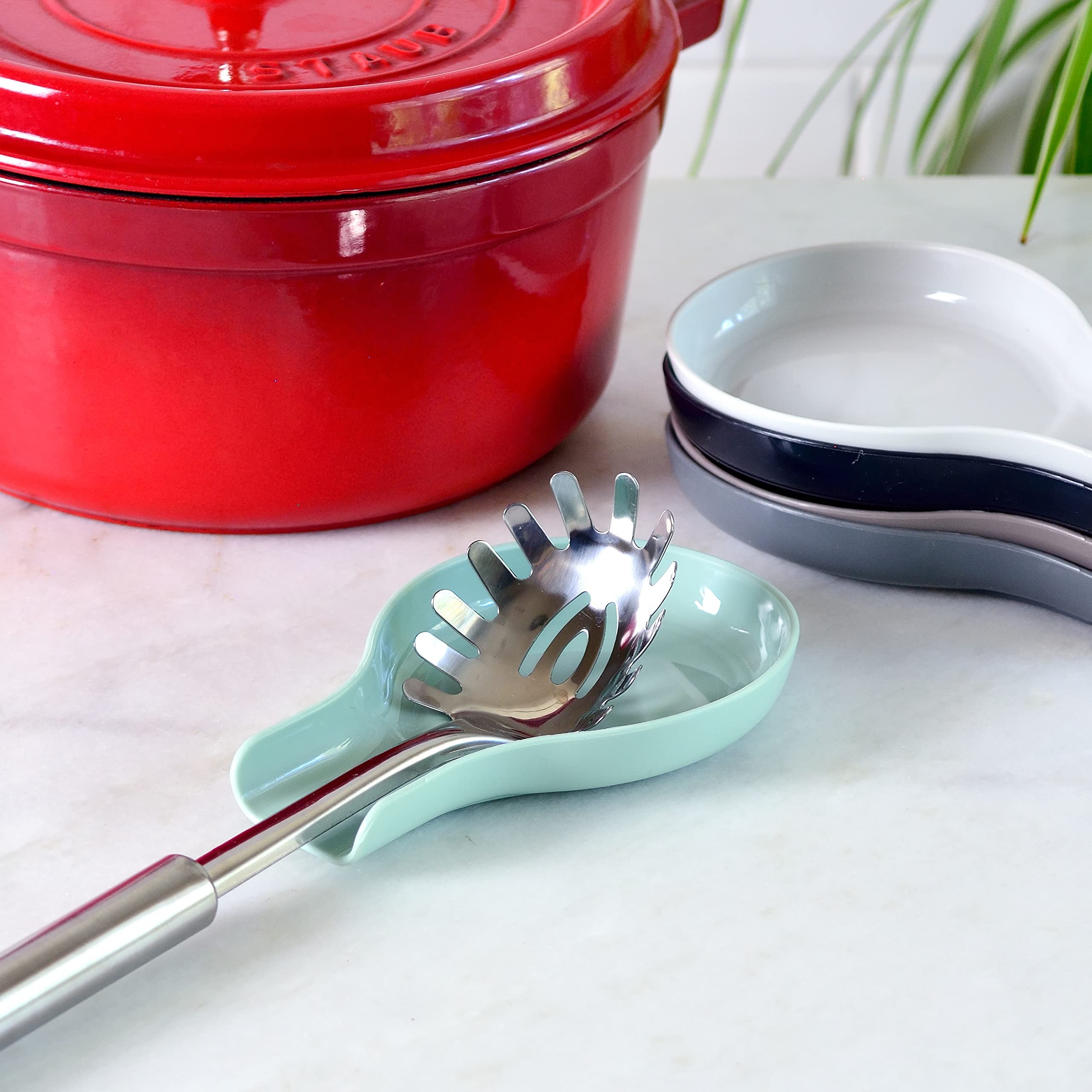 Youngever 5 Pack Plastic Spoon Rests, Kitchen Utensil Holders, Plastic Spoon Holders